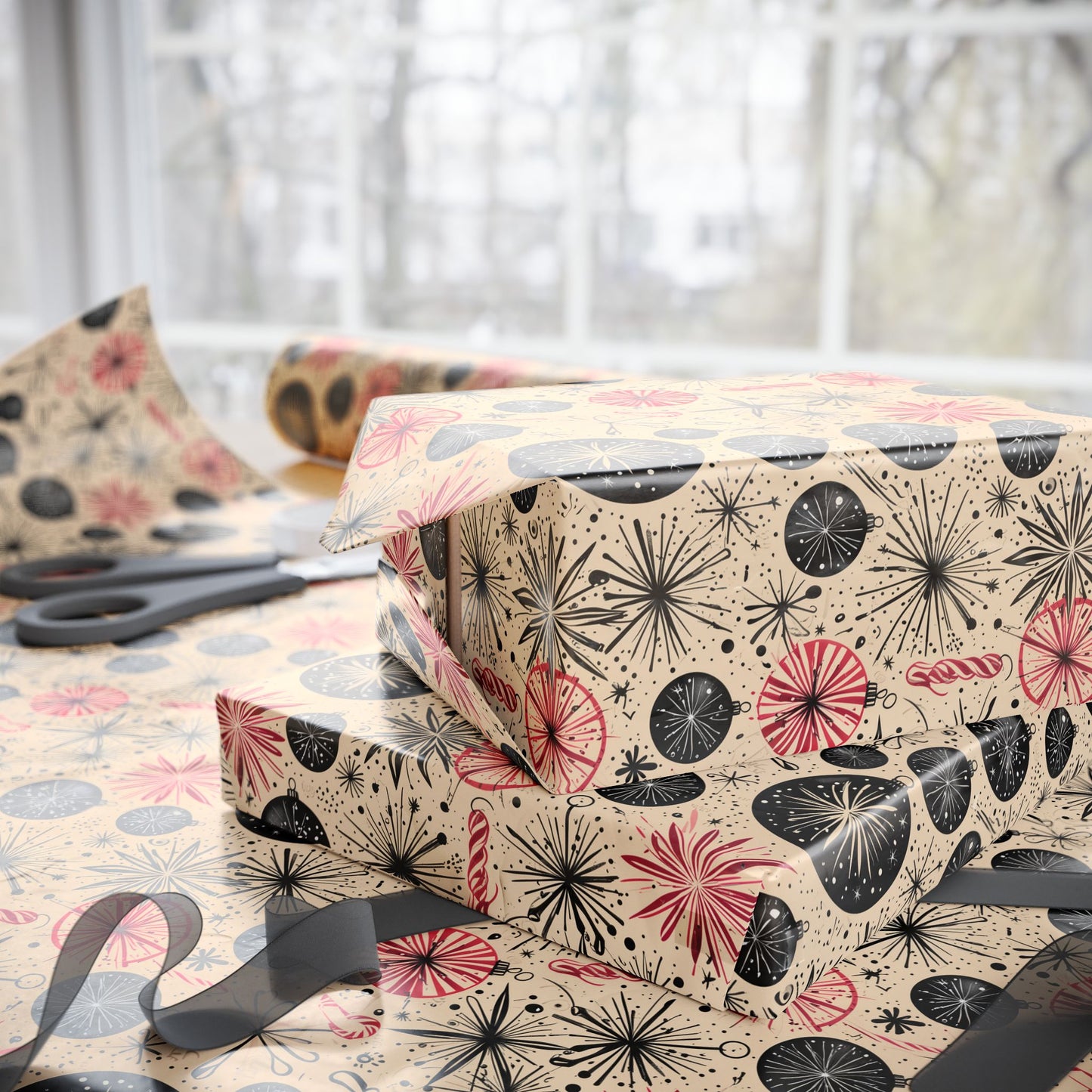 Atomic Tinsel Twist – Mid - Century Ornament Wrapping Paper