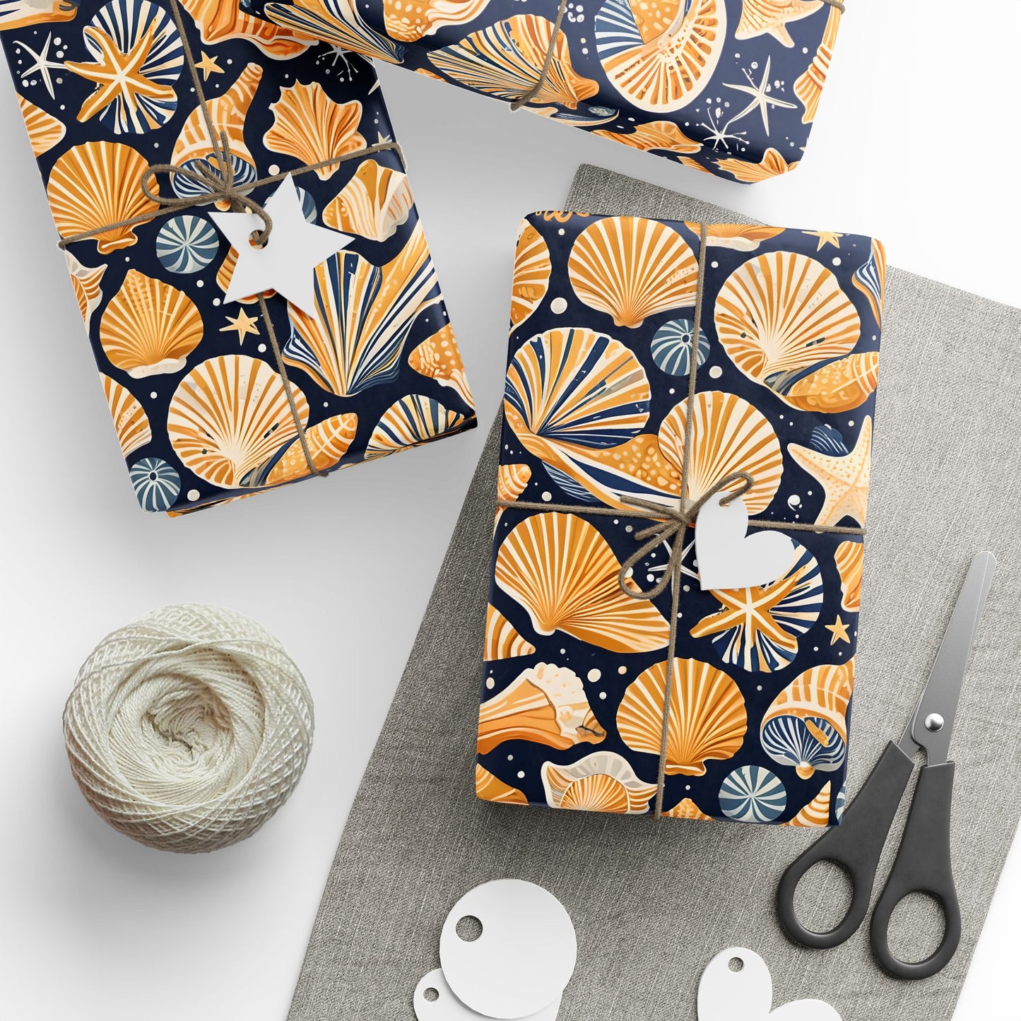 Seashell - Inspired Navy and Yellow Gift Wrap