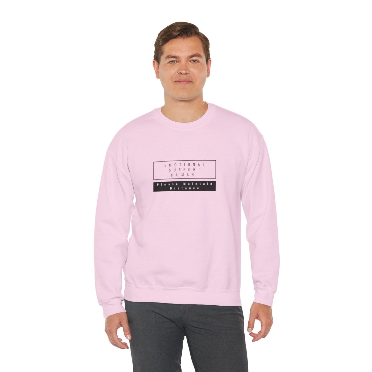 Emotional Support Human Please Maintain Distance Crewneck Sweatshirt — Typographic Graphic Sweatshirt