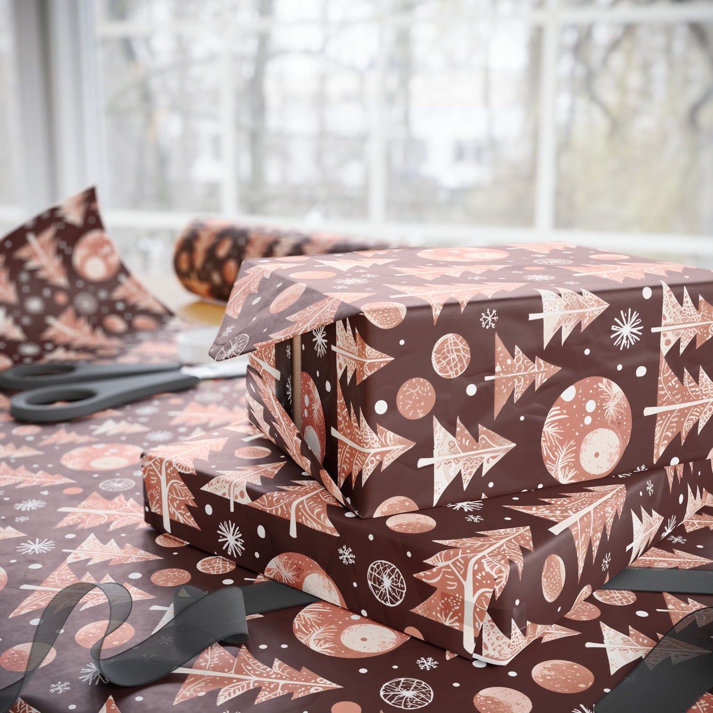 Cocoa Pines – Warm Neutral Christmas Wrapping Paper