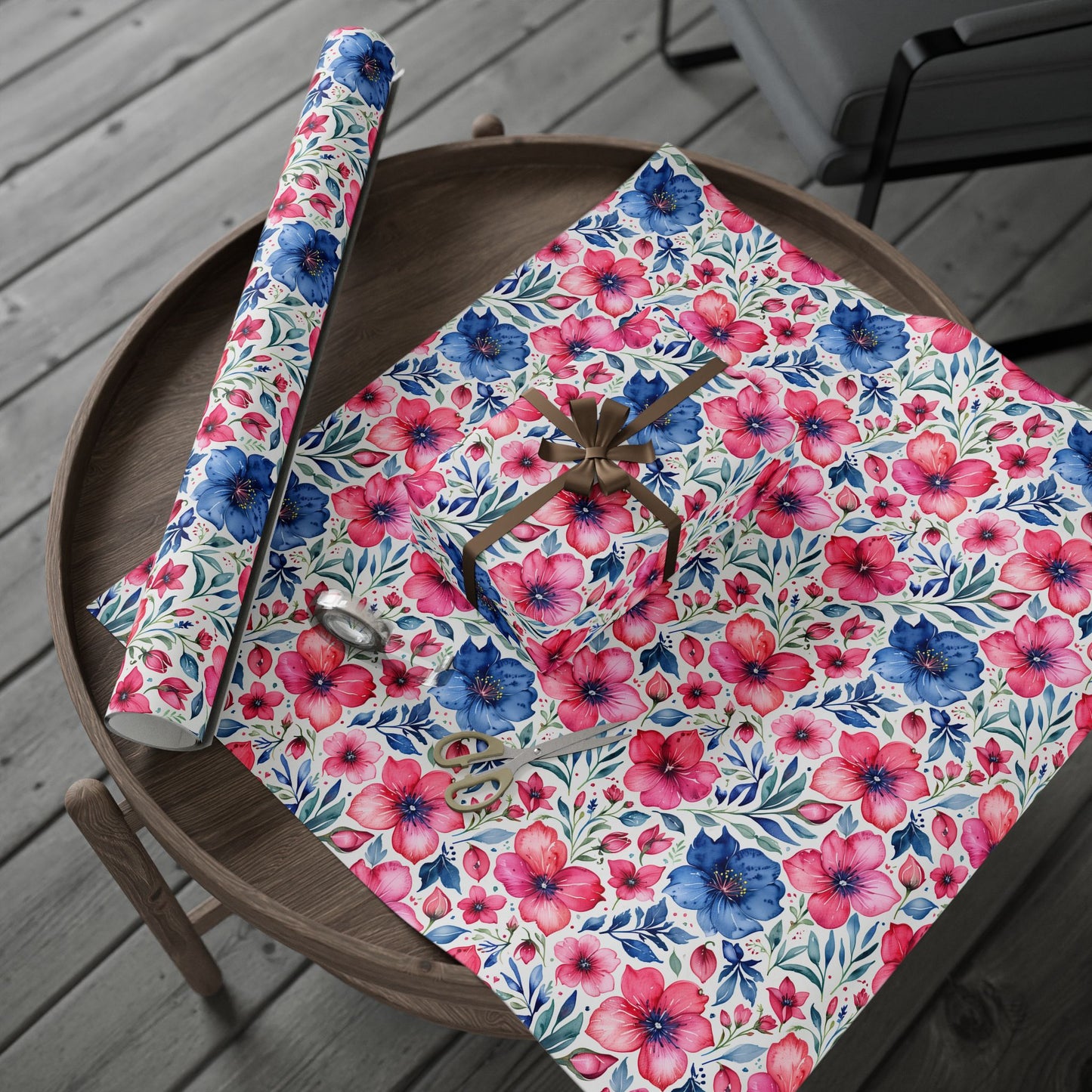 Pink and Blue Watercolor Flowers