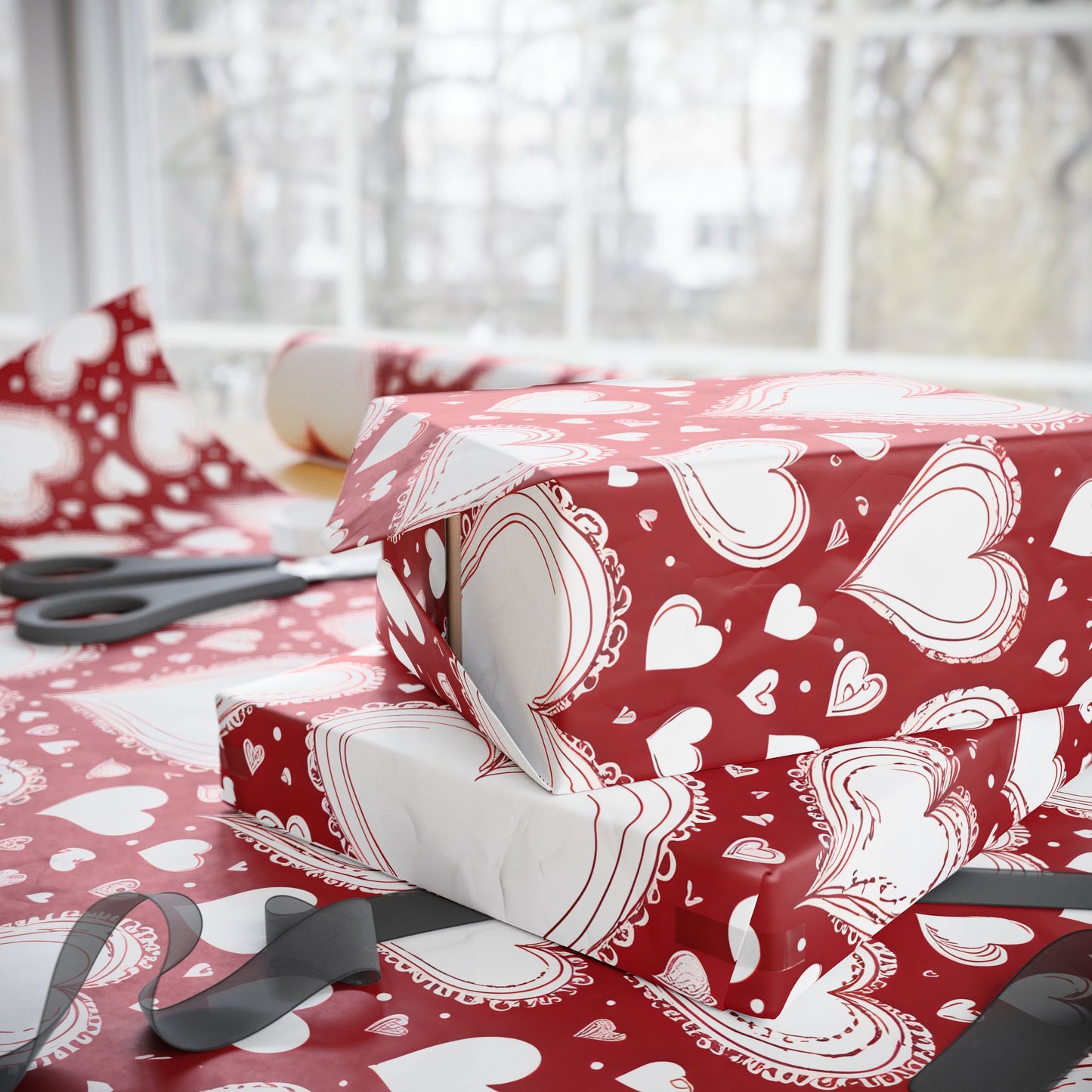 Romantic White and Red Heart Wrapping Papers