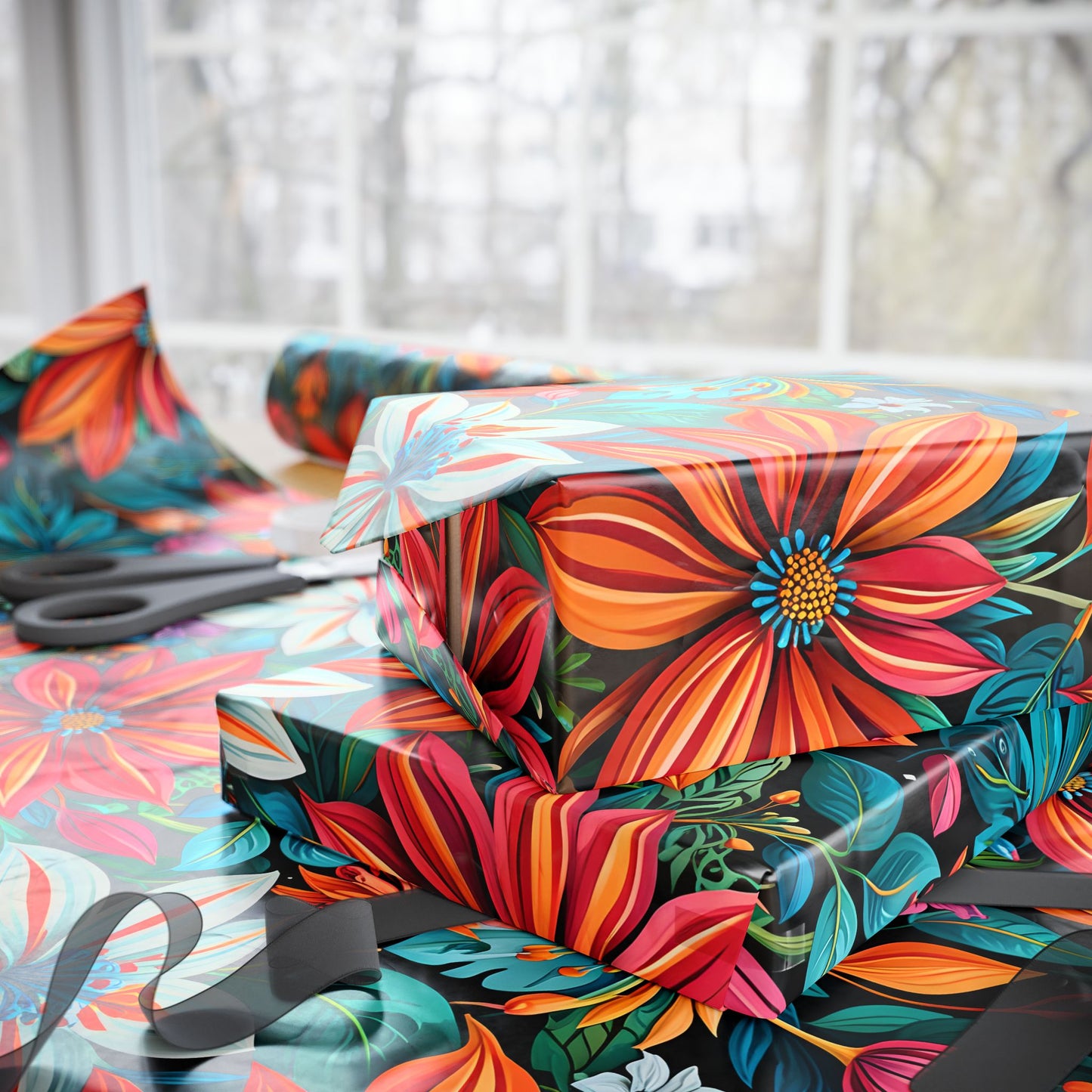 Botanical Bright Floral Design Gift Wrap for Birthdays
