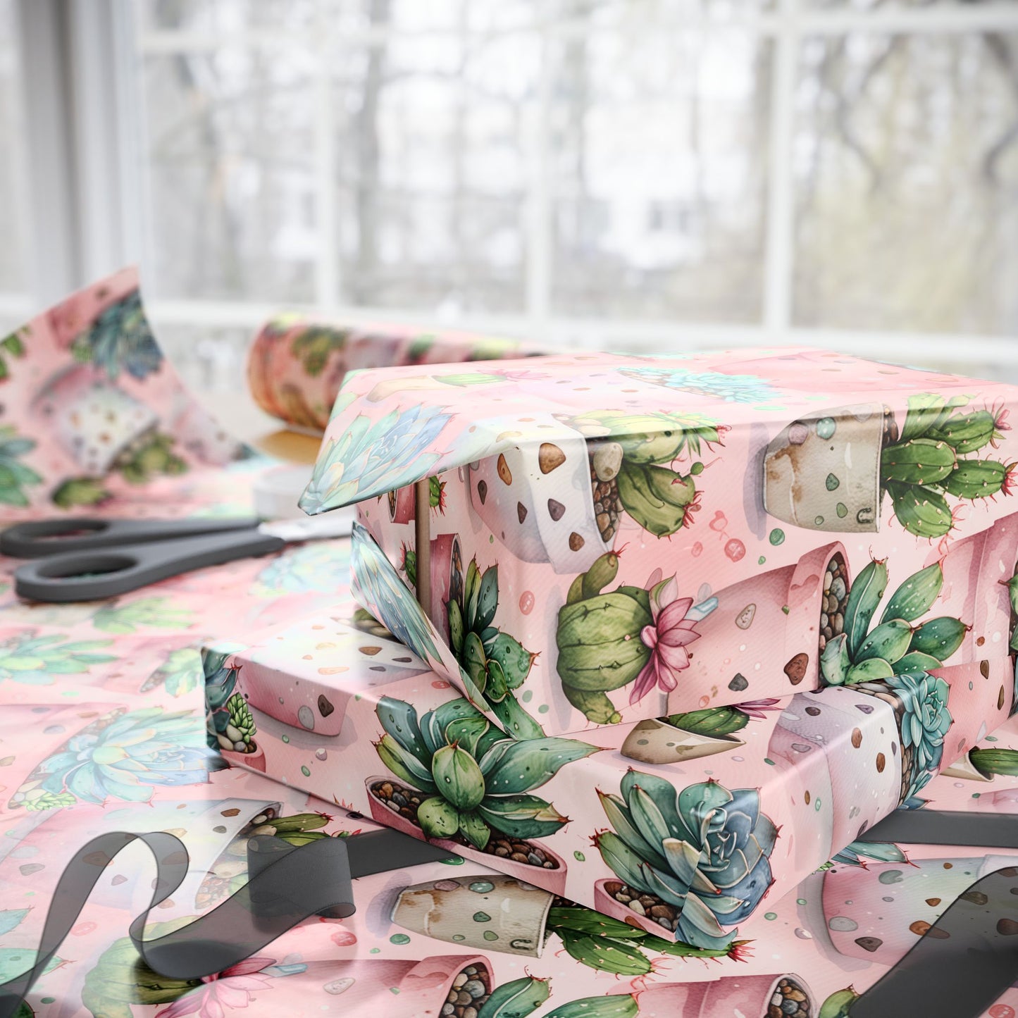 Pink Succulent Plant Gift Wrap