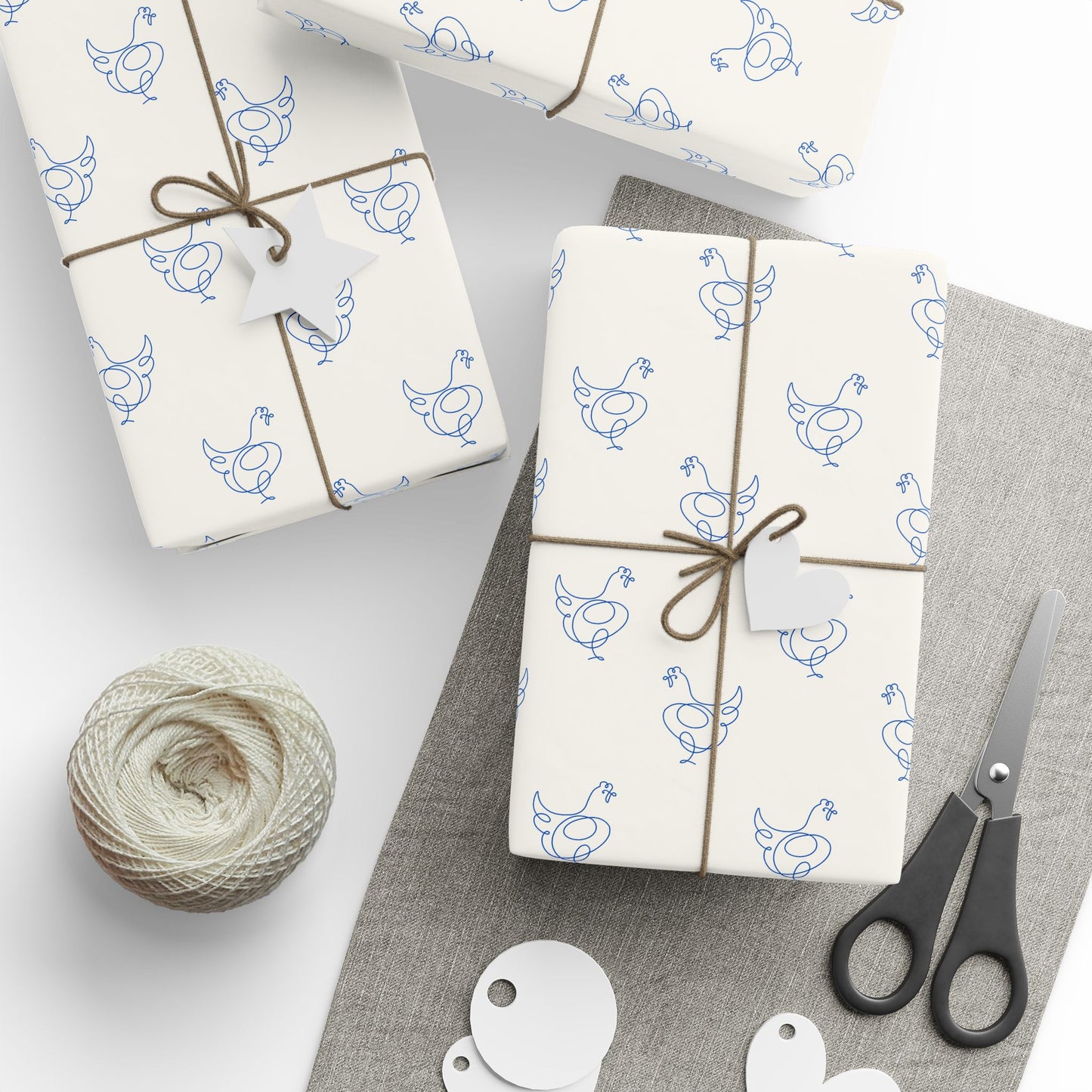 Blue Line Drawing Chicken Wrapping Papers