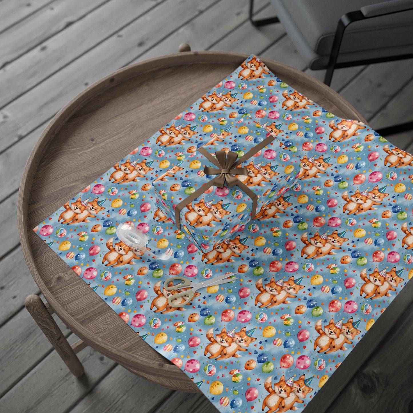 Cute Fox and Balloon Gift Wrap Birthday Party Decor for Kids or Cool Adults