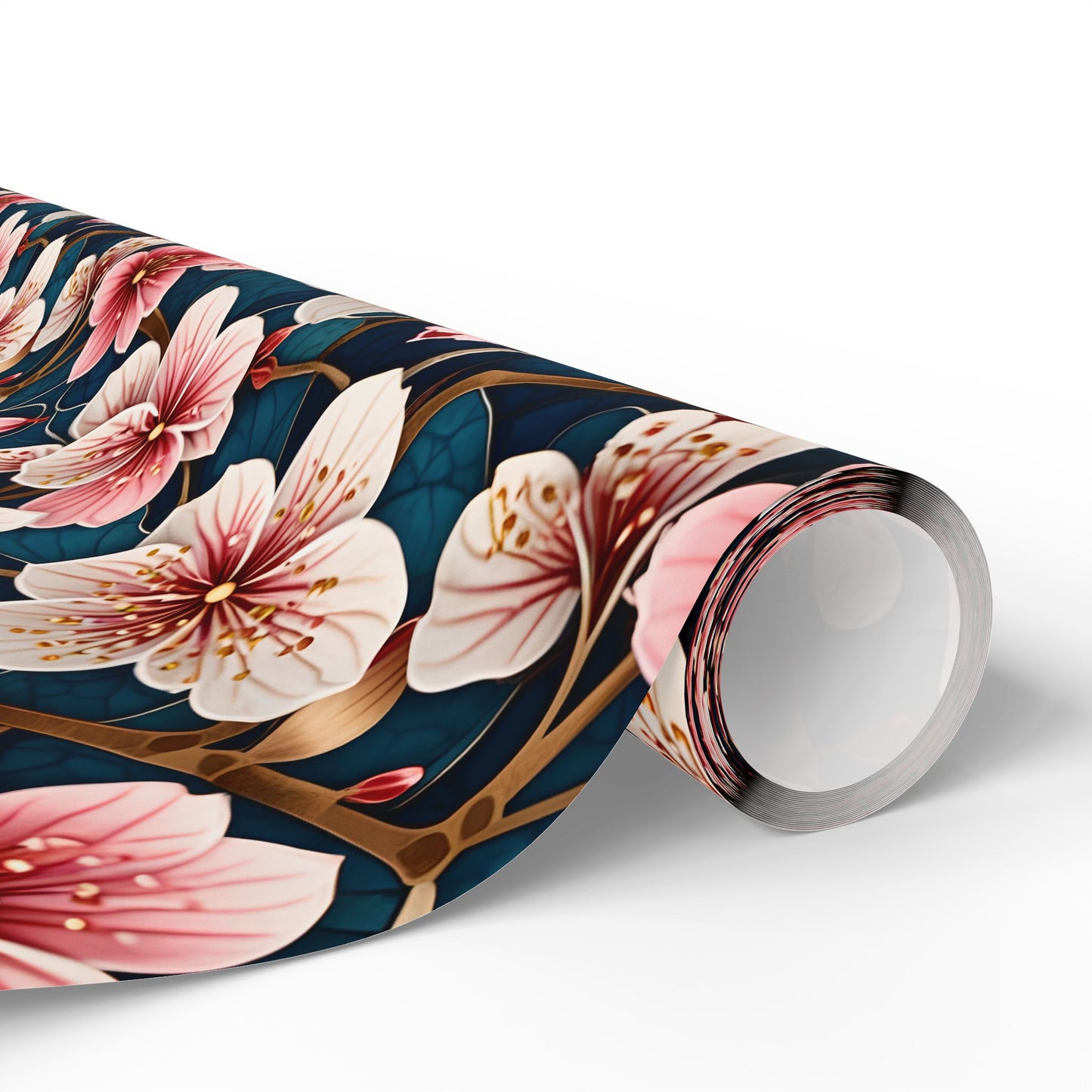 Botanical Patterned Decorative Paper Pink Floral with deep Blue Leaves