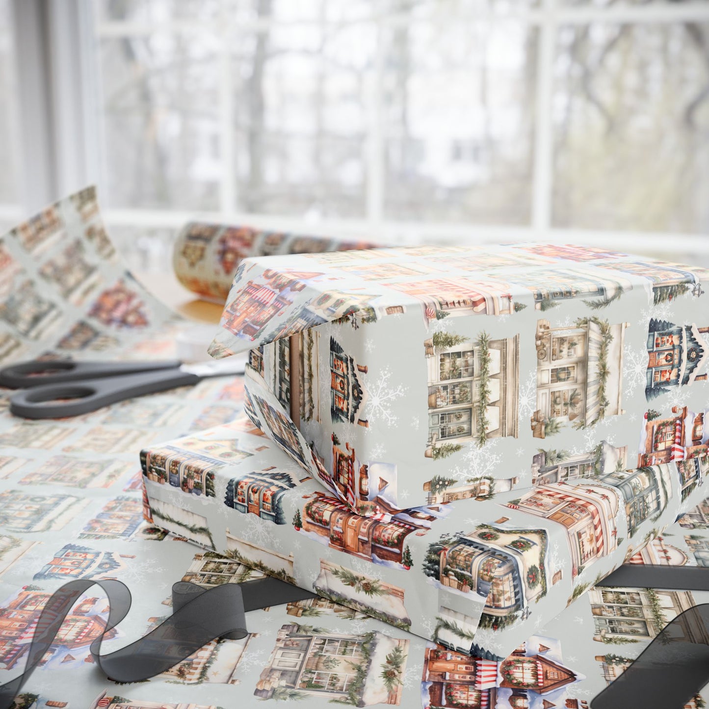 Holiday High Street – Quaint Christmas Village Shop Wrapping Paper