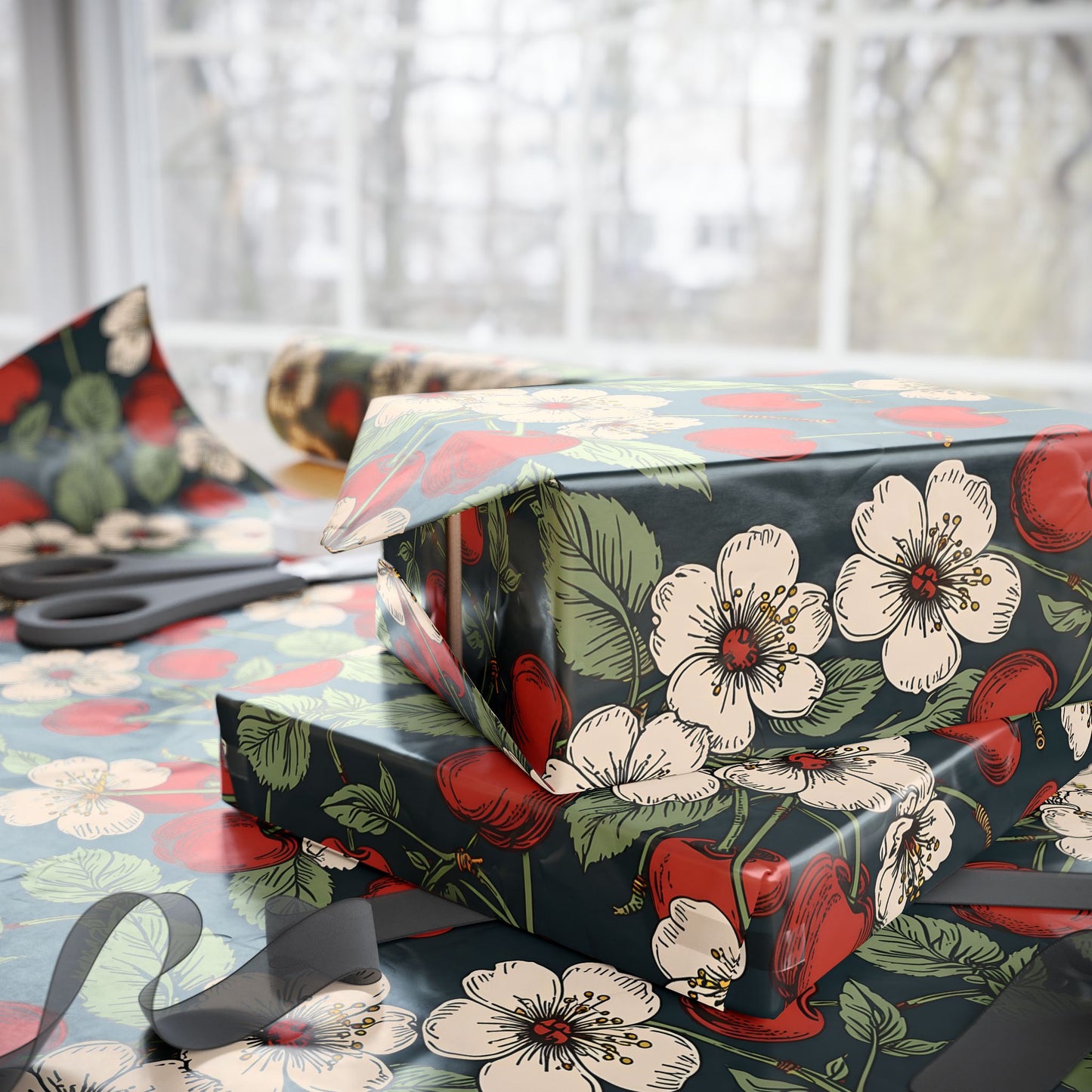 Retro Cherry Blossom Wrapping Paper