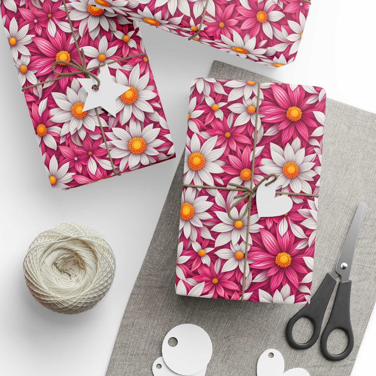 Pink & White Daisy Floral Gift Wrap Paper