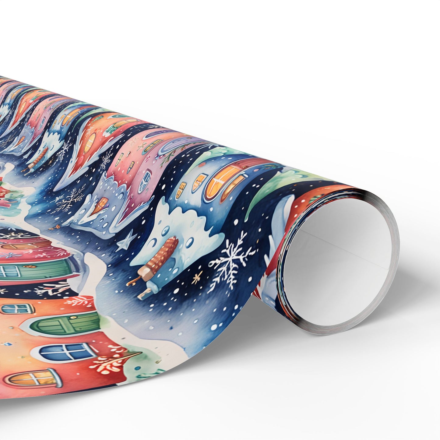 Holiday Wrapping Papers with Sparkling Star, Cute Snowflake, and Christmas Village Design