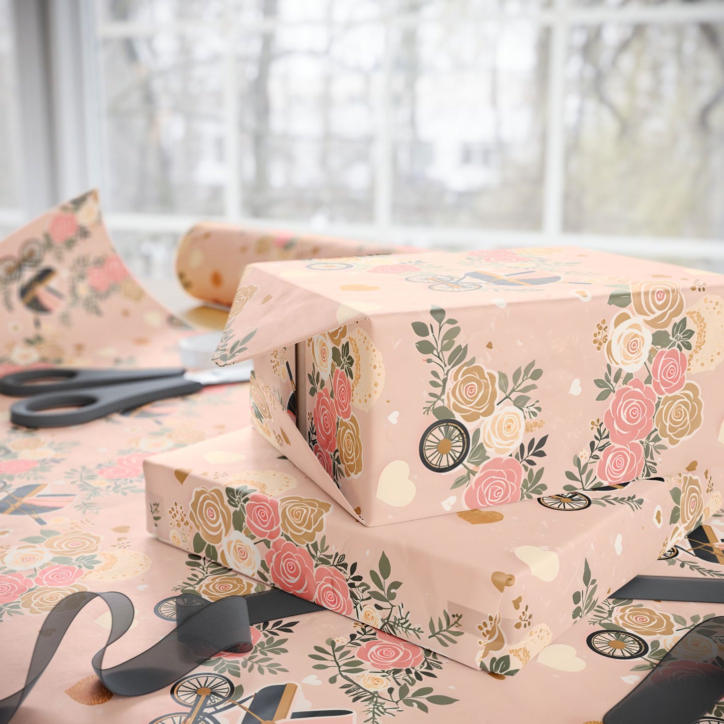 Wrapping Papers - Baby Shower Pattern with Flowers and Carriages