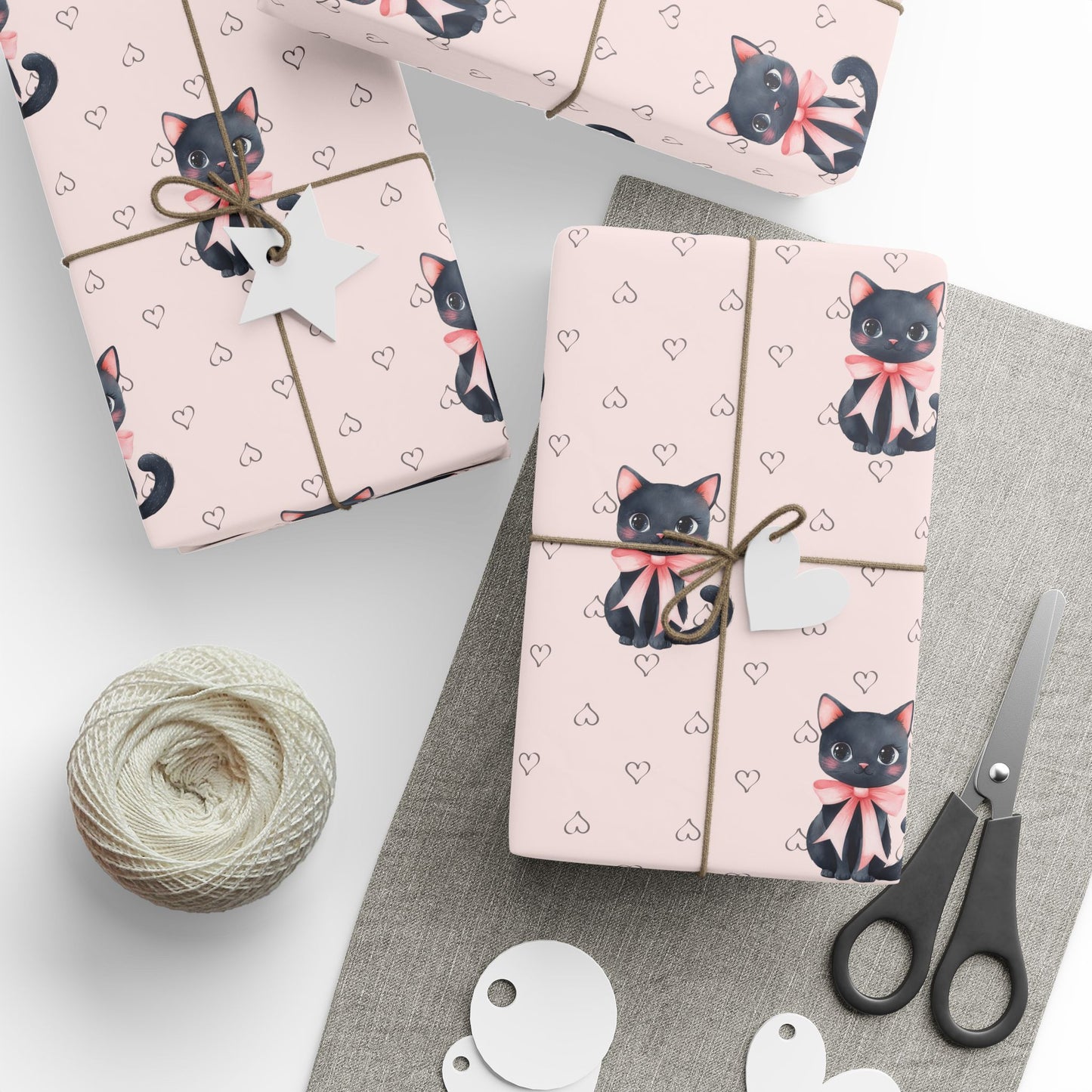 Purrfectly Pink – Black Cat & Bows Wrapping Paper