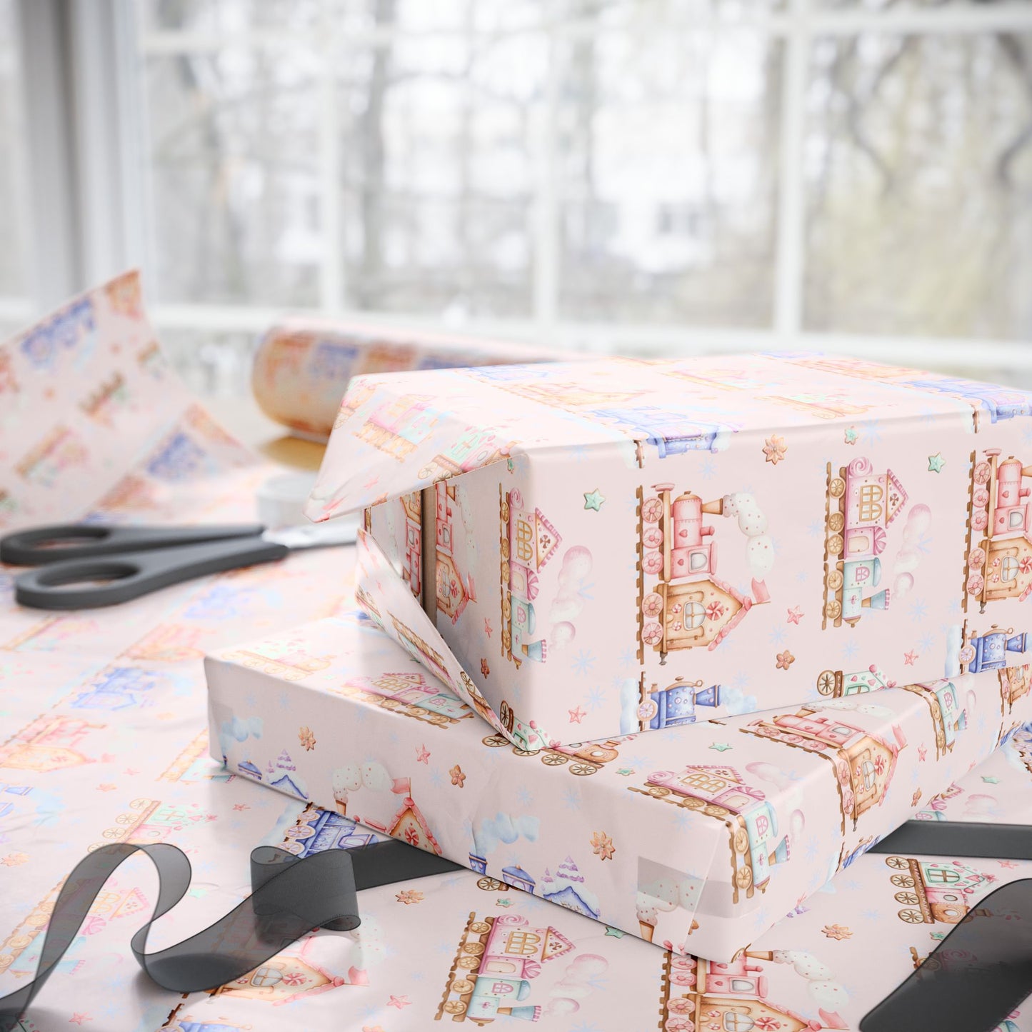 Candy Caboose Express – Gingerbread Train Wrapping Paper