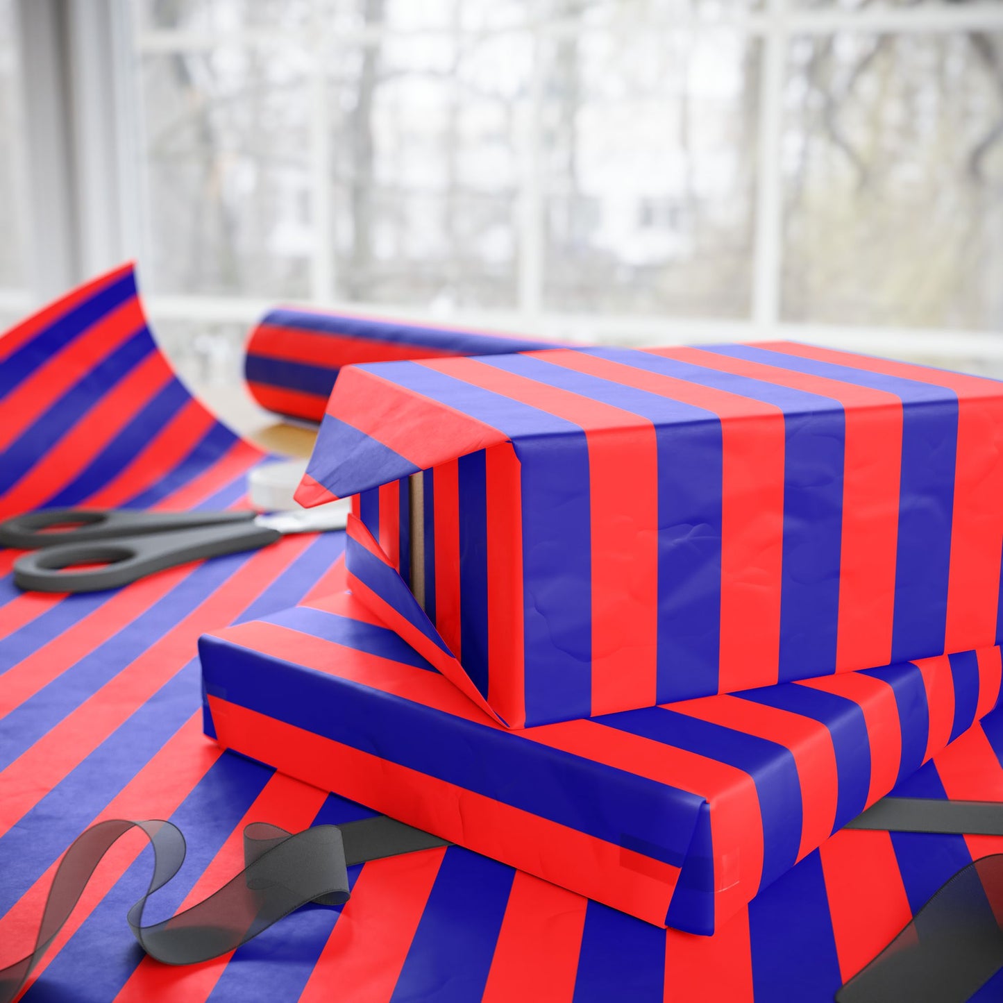 Stripe Hype – Bold Red & Blue Graphic Stripe Wrapping Paper