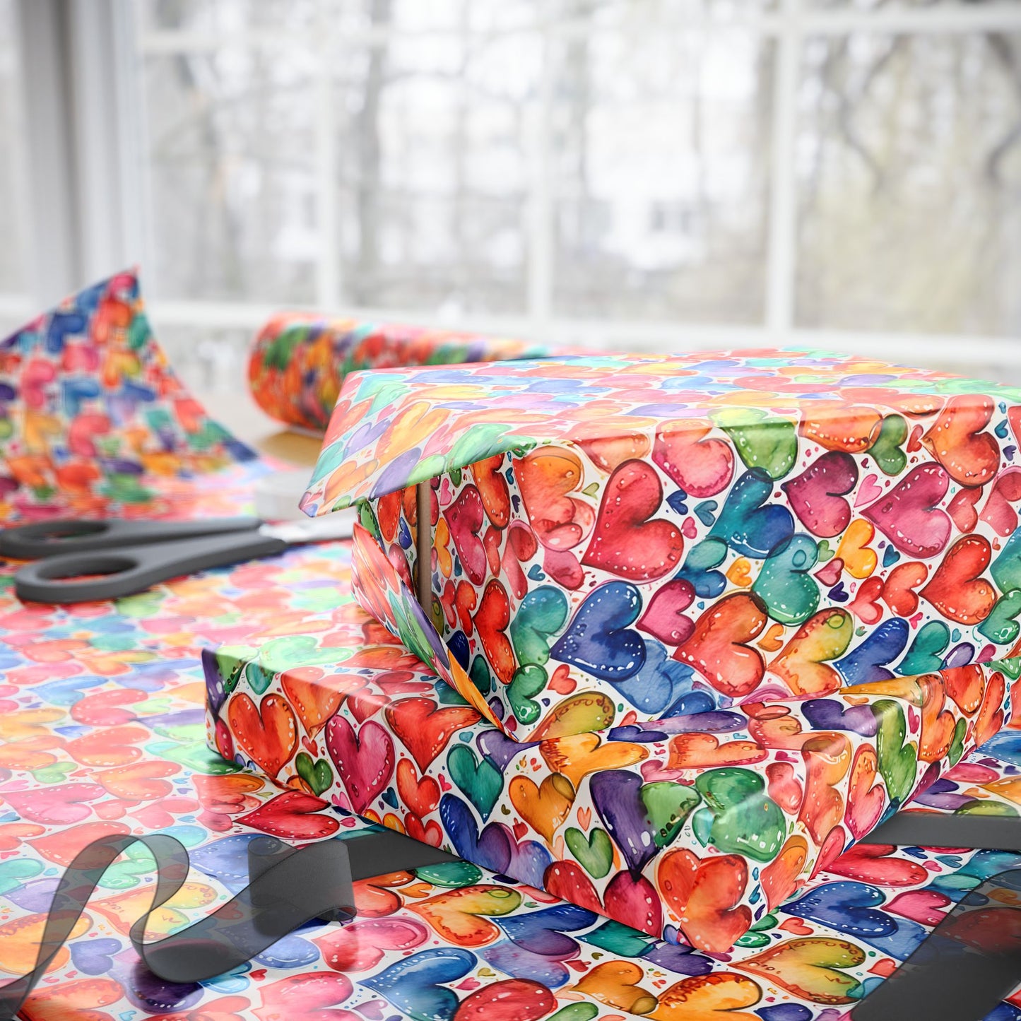 Vibrant Multicolor Heart Wrapping Paper Roll