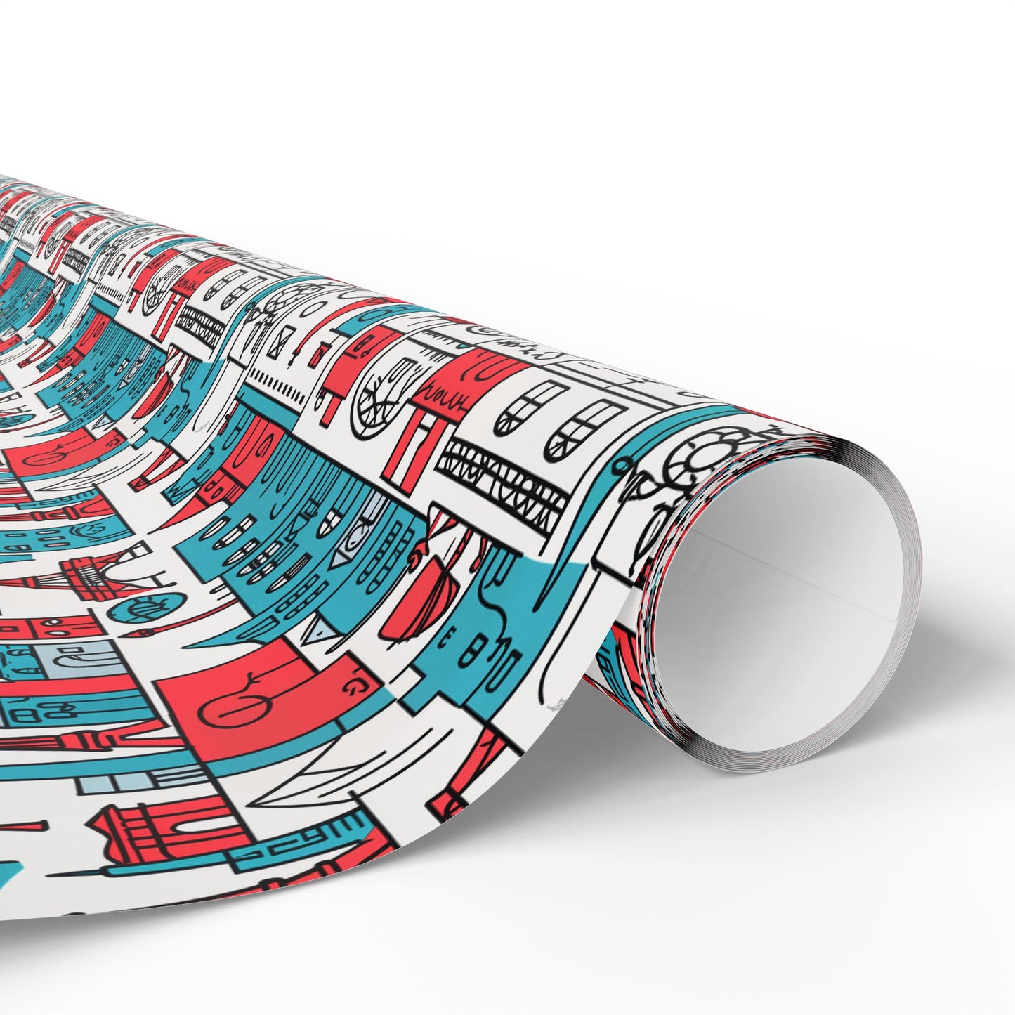 Wrapping Papers: Colorful Blue & Red Abstract Cityscape