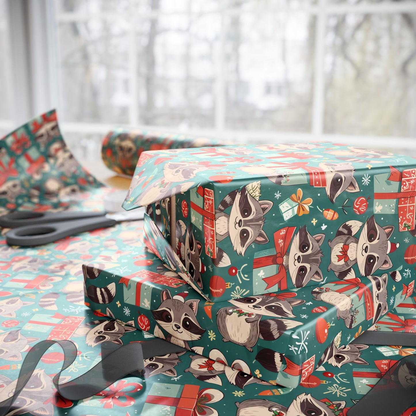 Wrapscallions – Raccoon Mischief Christmas Wrapping Paper