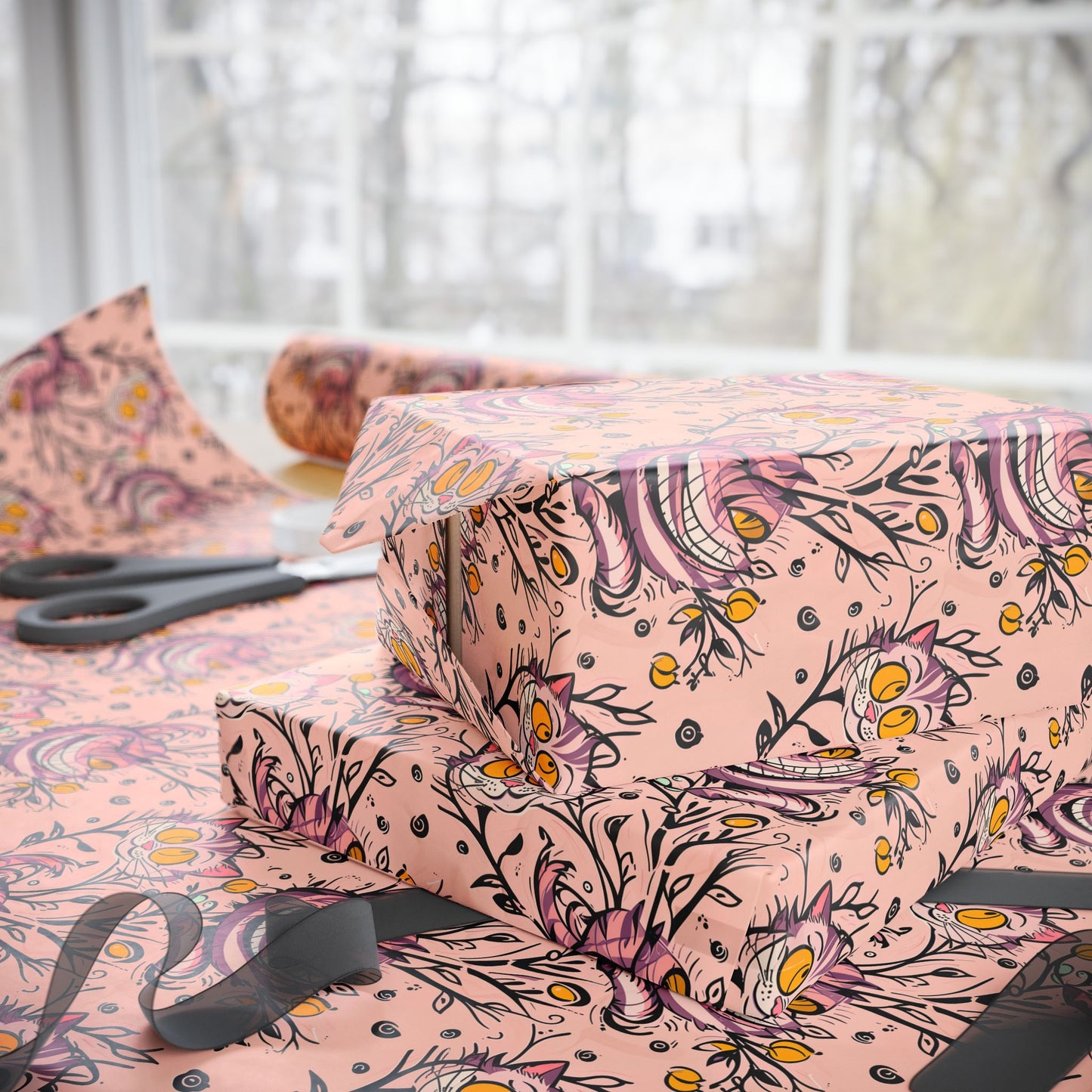 Trippy Pink Cheshire Cat Wrapping Paper