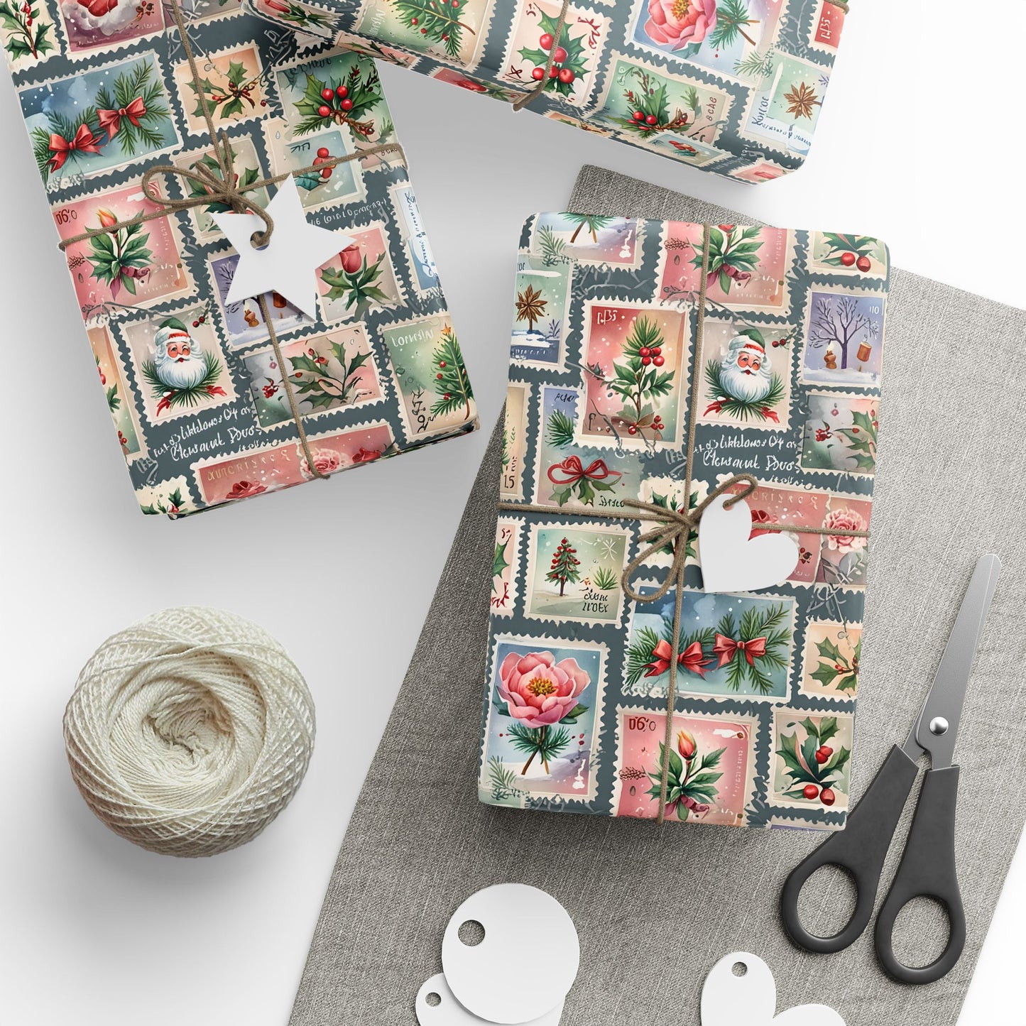 First - Class Festive – Vintage Holiday Stamps Wrapping Paper