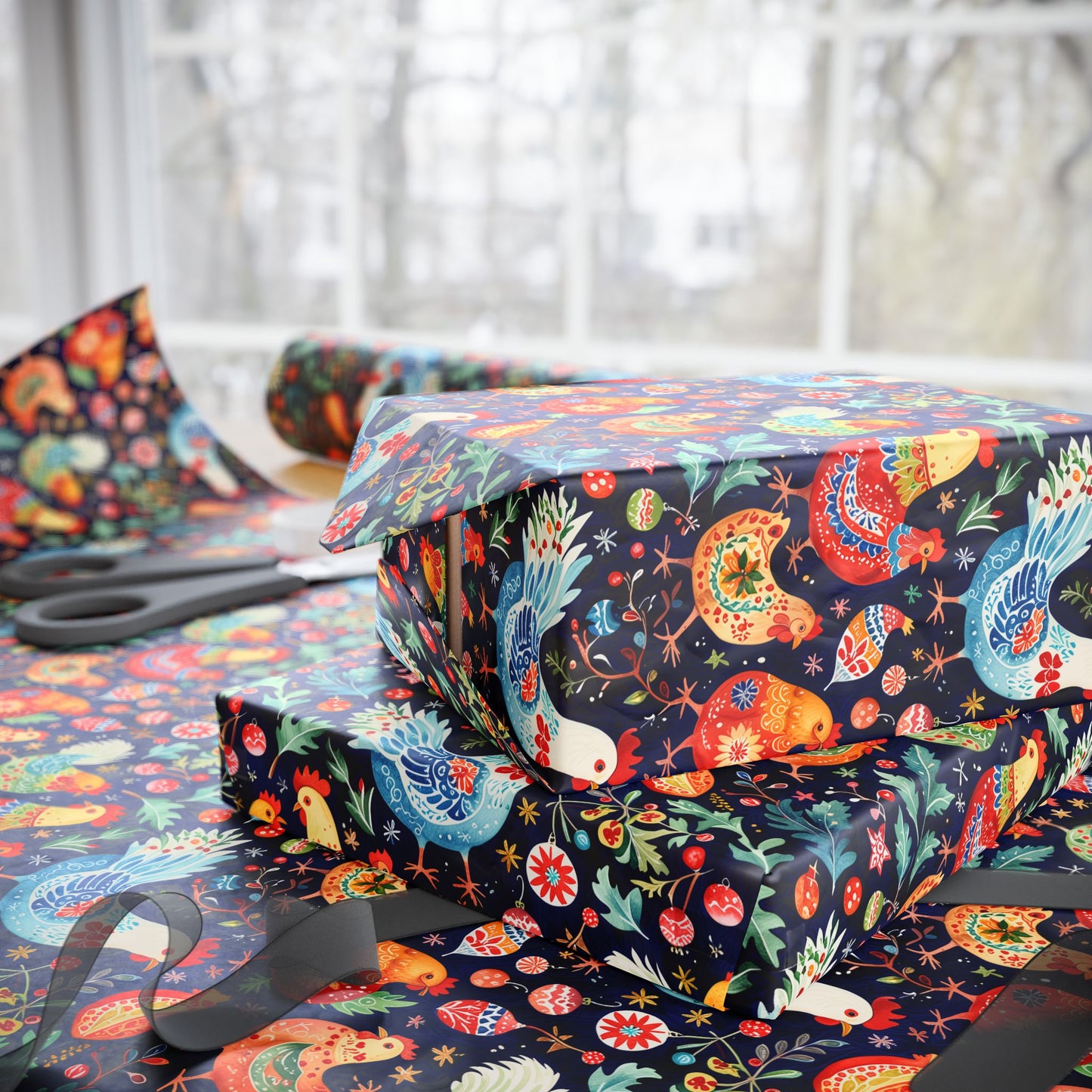 Vibrant Wrapping Paper Roll - Whimsical Chicken Design