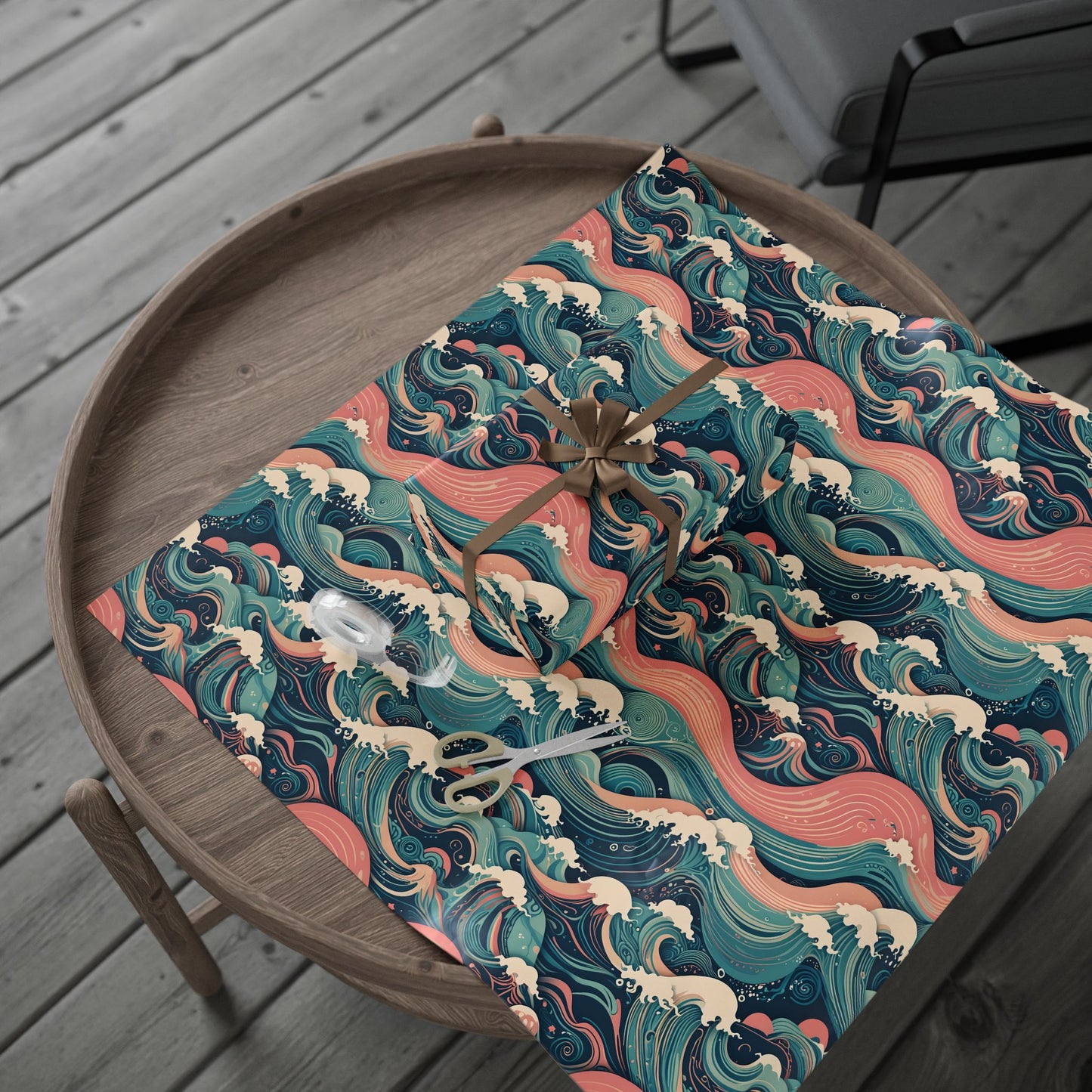 Ocean Wave Wrapping Papers - pink and blue