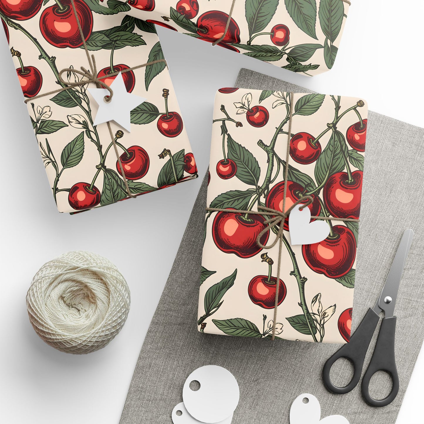 Elegant Cream Background with Cherry Delight Wrapping Paper