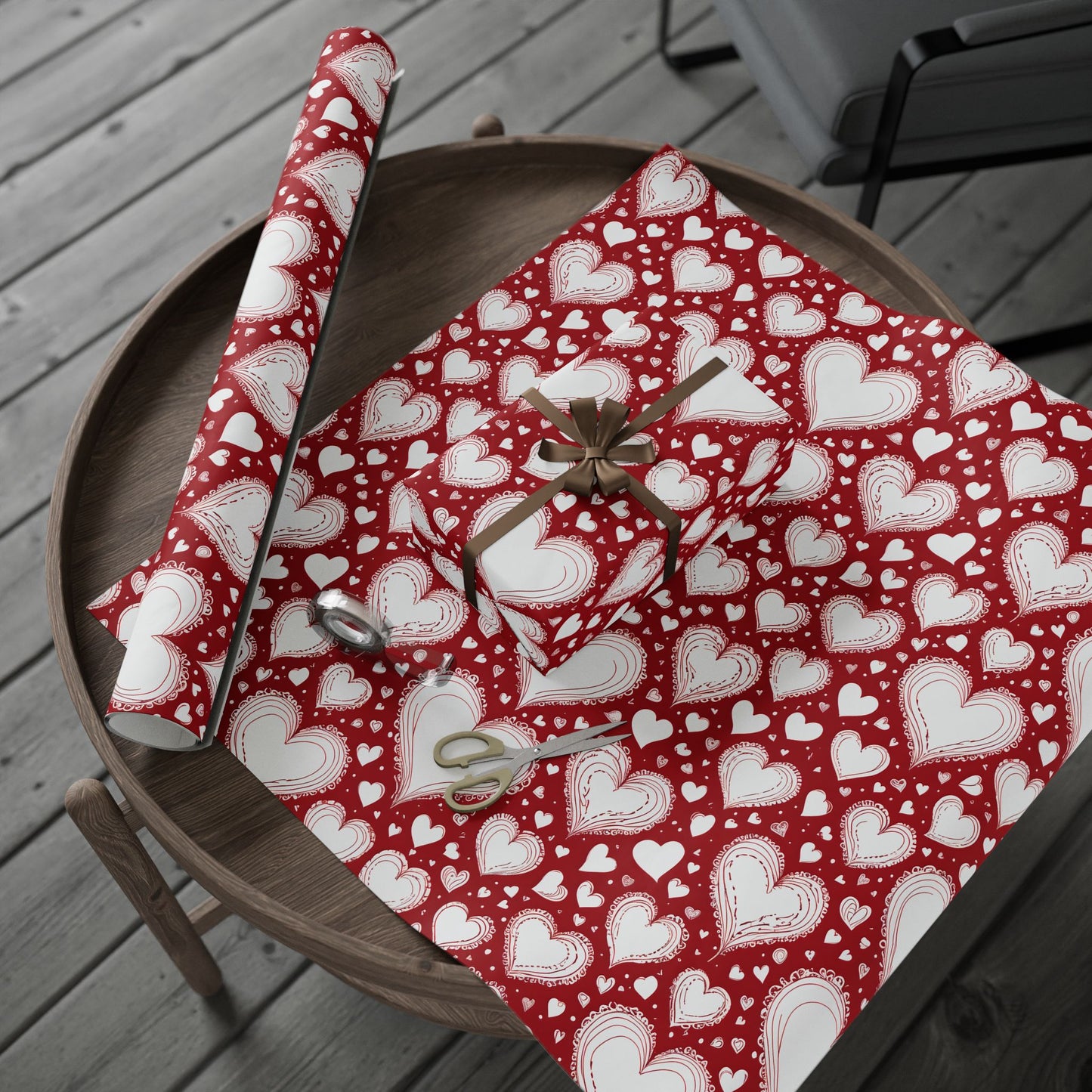 Romantic White and Red Heart Wrapping Papers
