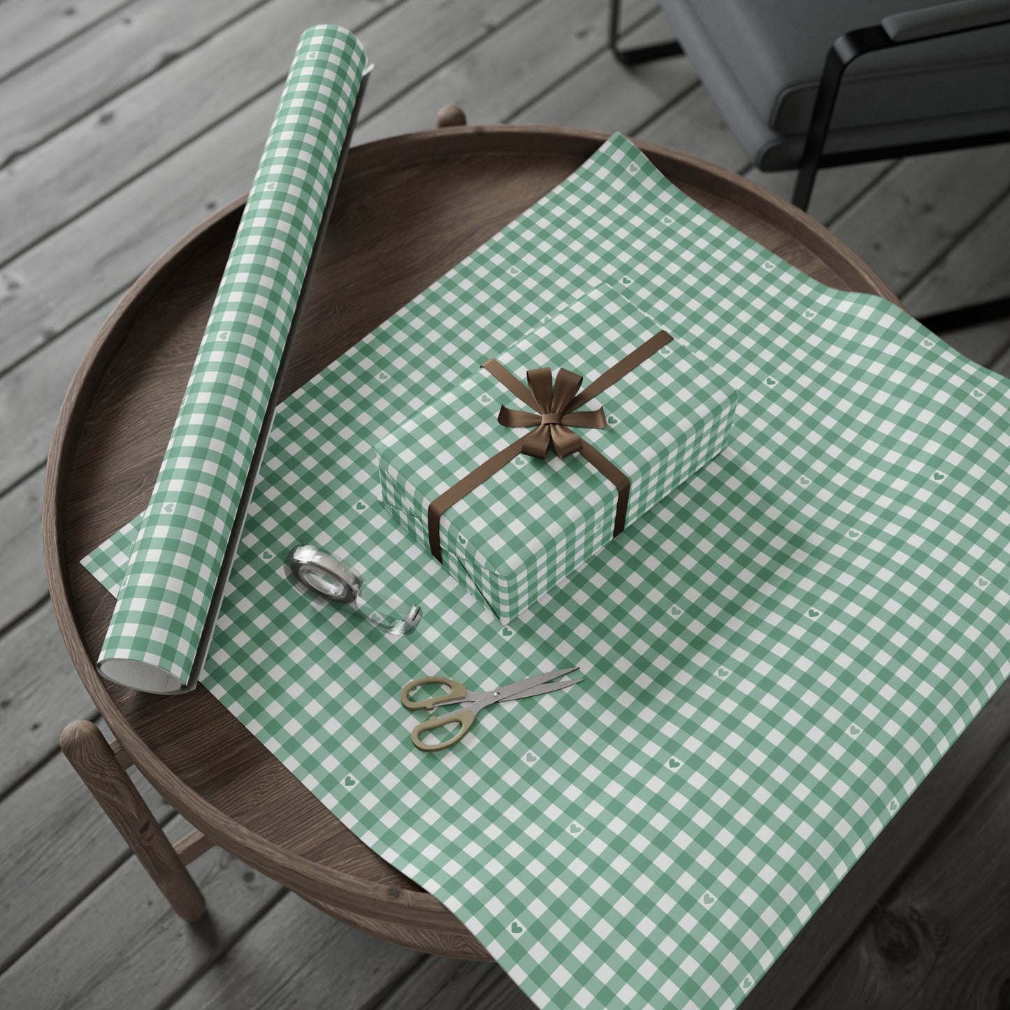 Gingham Green with Small Hearts Wrapping Papers