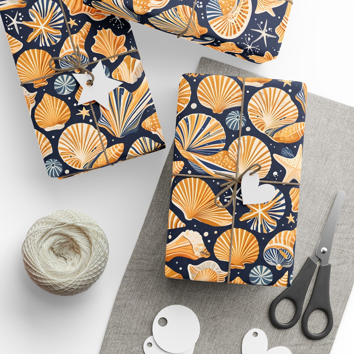 Seashell - Inspired Navy and Yellow Gift Wrap