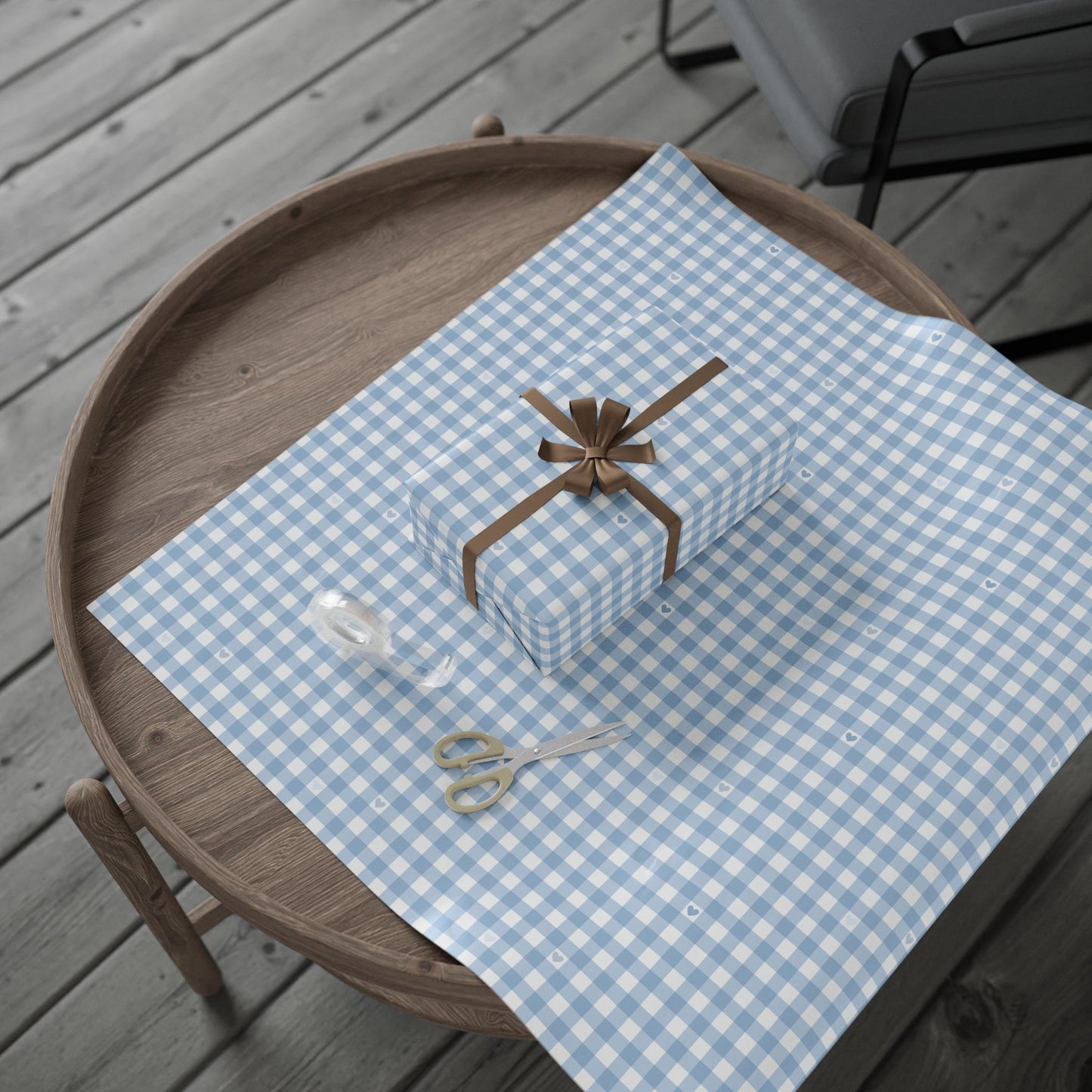 Gingham Blue with Small Hearts Wrapping Papers