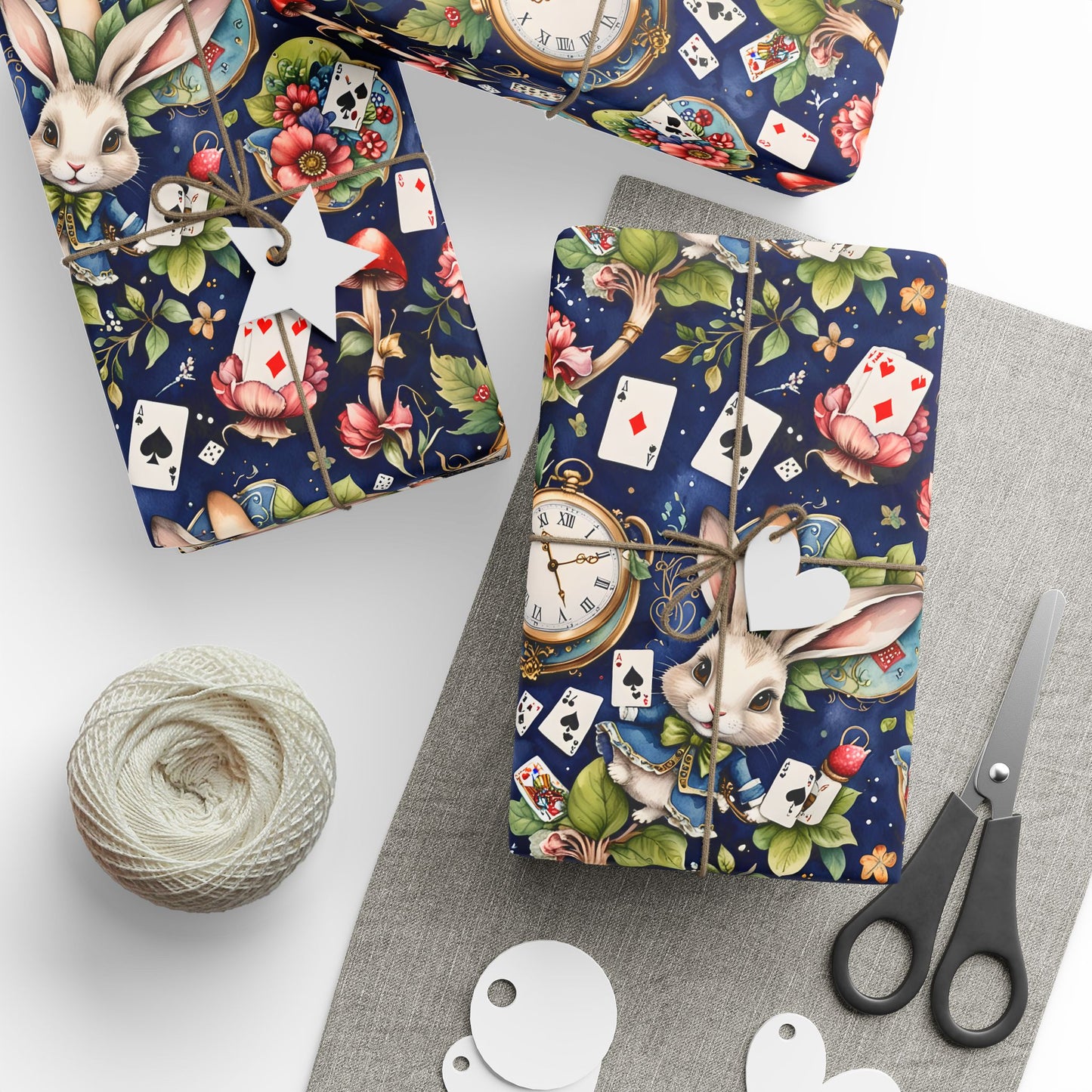 Enchanting Navy Gift Wrap inspired by Alice in Wonderland