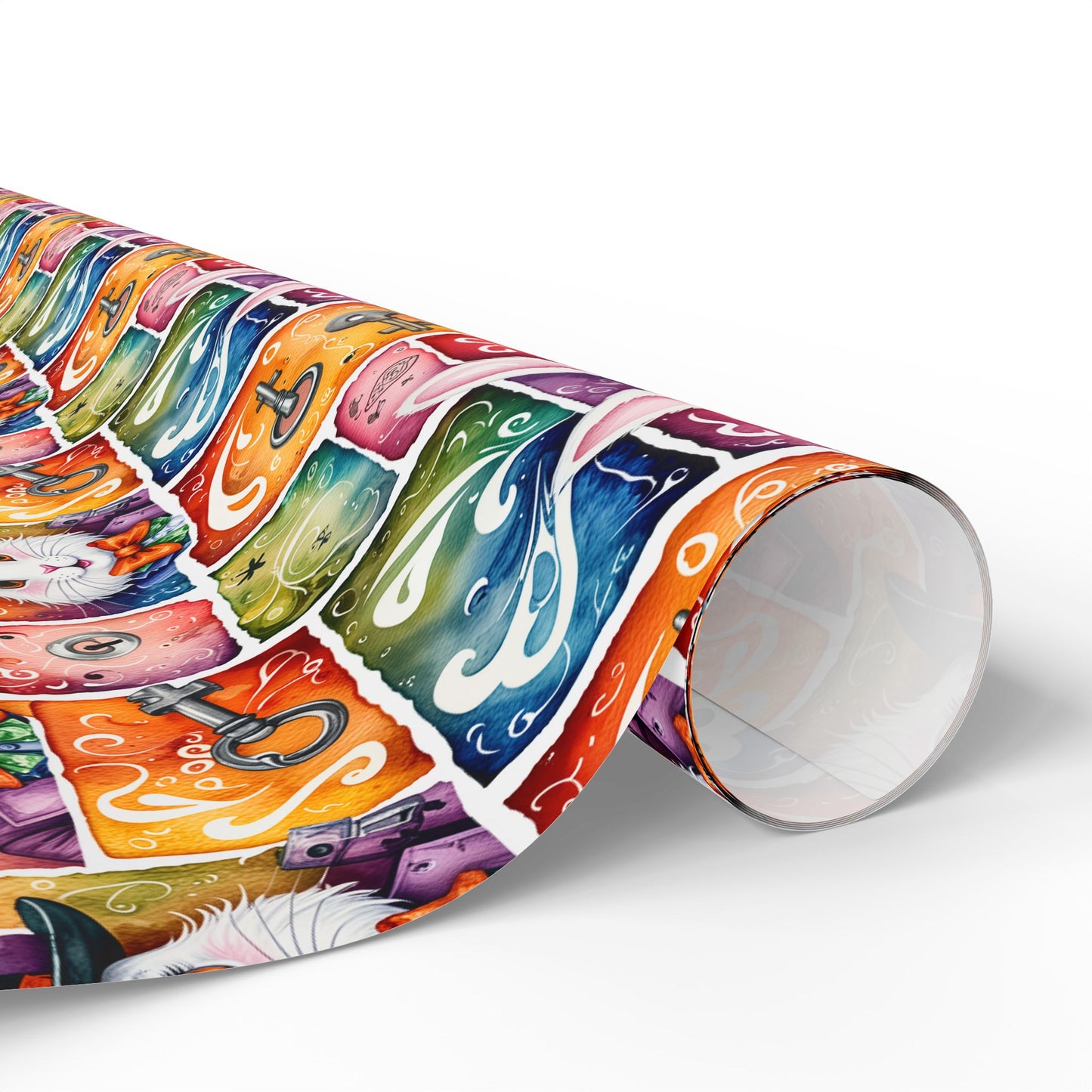 Alice in Wonderland Gift Wrap with Keys & Magic, Whimsical White Rabbit Wrapping Paper
