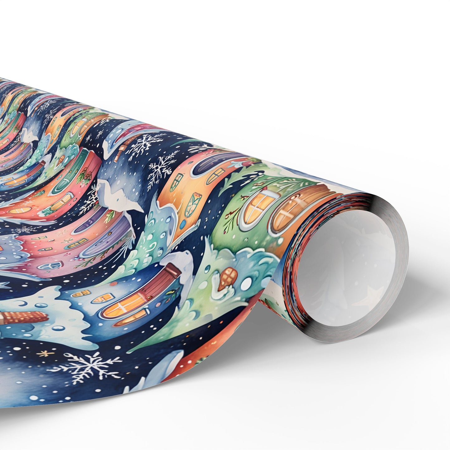Holiday Wrapping Papers with Sparkling Star, Cute Snowflake, and Christmas Village Design
