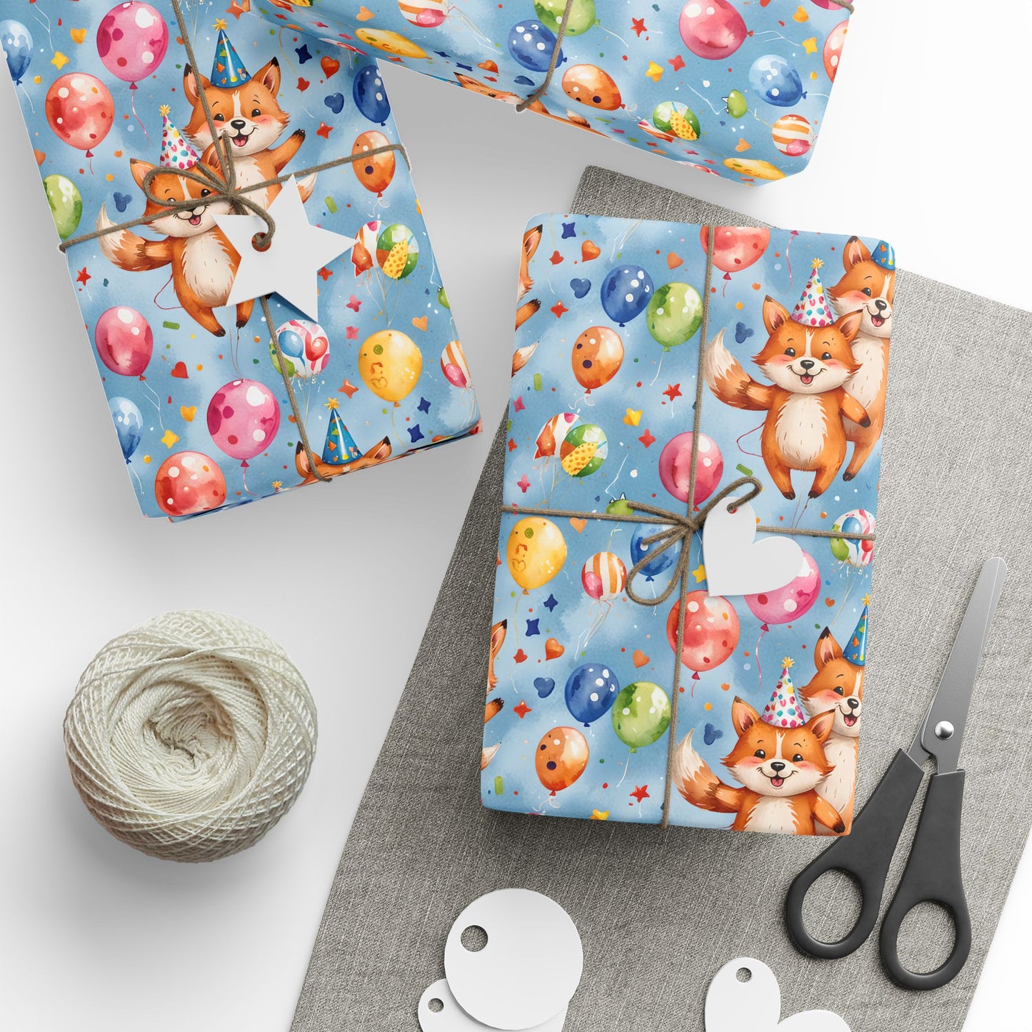 Cute Fox and Balloon Gift Wrap Birthday Party Decor for Kids or Cool Adults