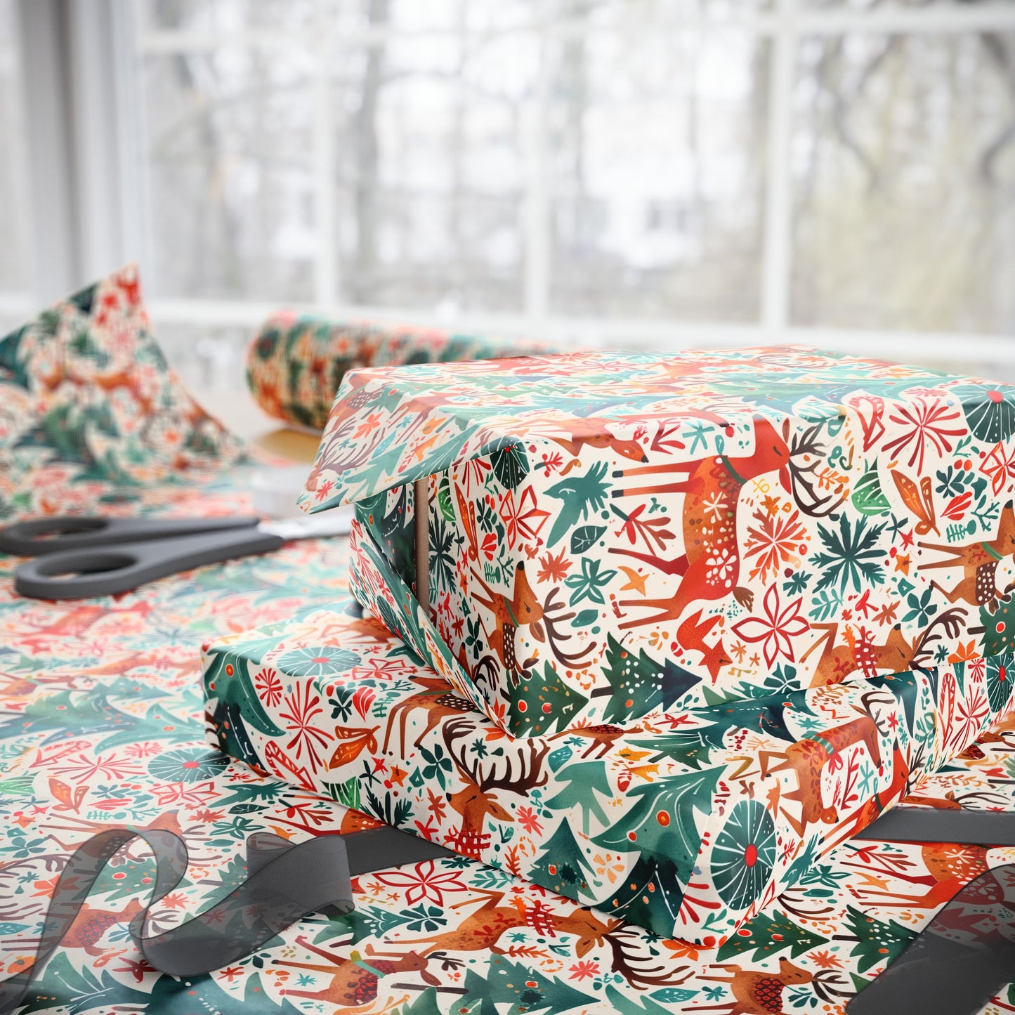 Deerly Beloved: Modern Reindeer Mayhem Wrapping Paper