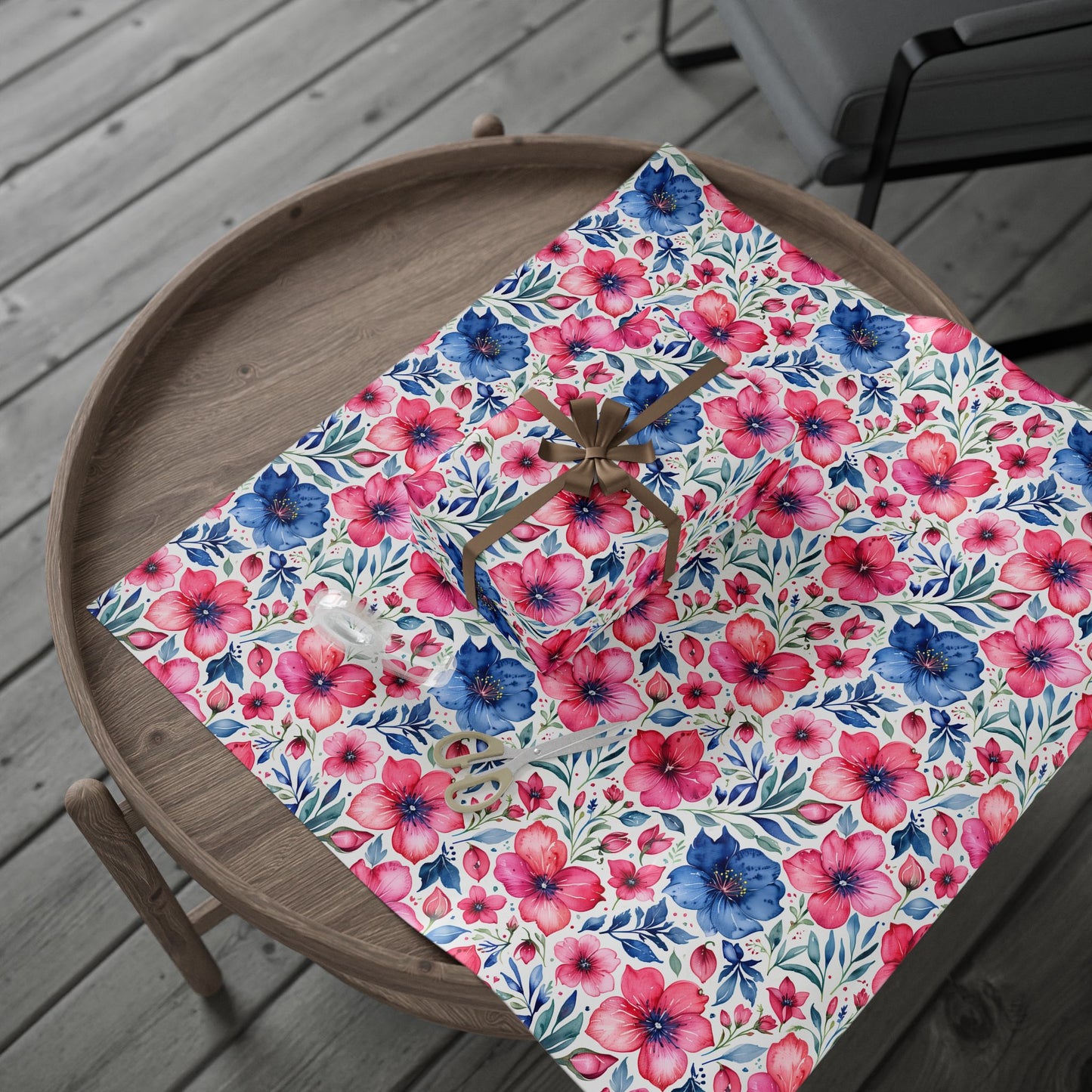 Pink and Blue Watercolor Flowers