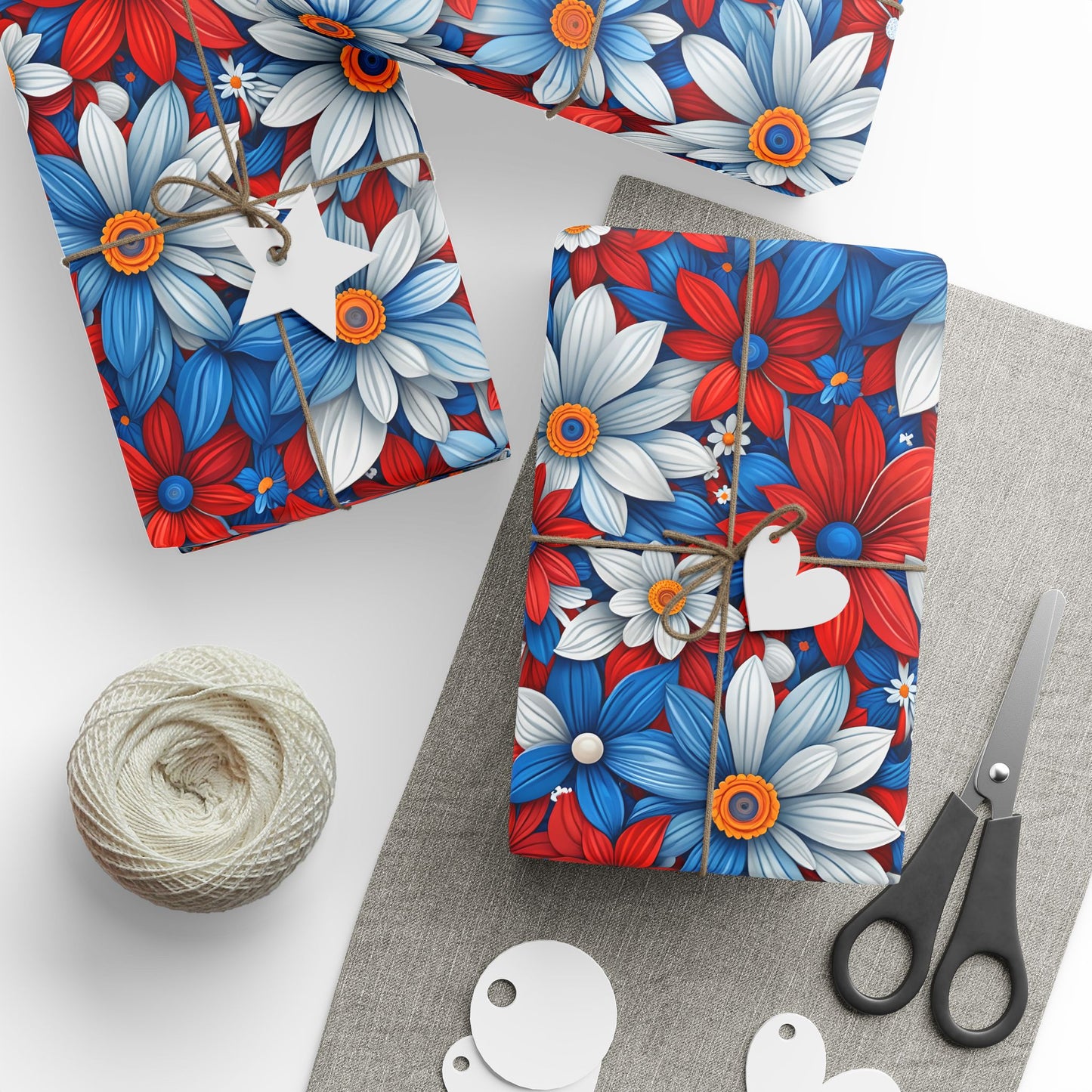 Red White Blue Daisy Floral Design