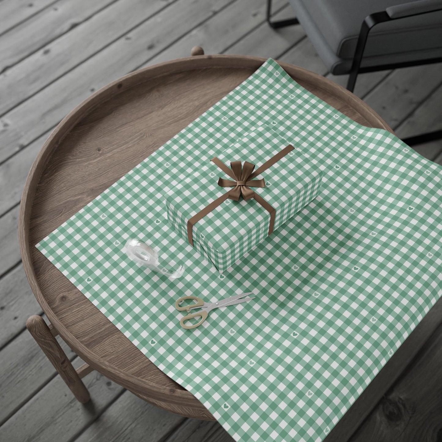 Gingham Green with Small Hearts Wrapping Papers