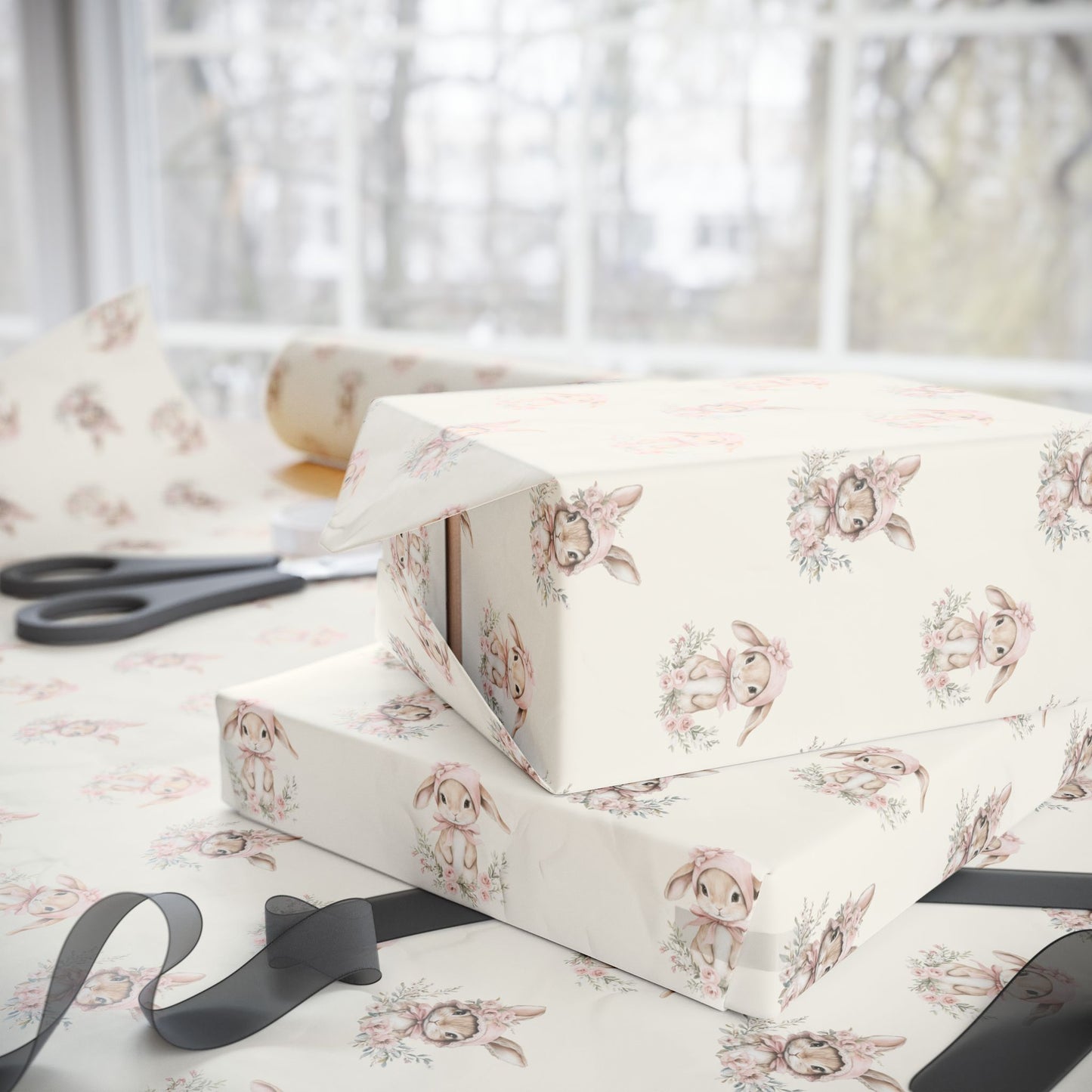 Bunny Bonnet Ballet – Vintage Blush Baby Wrapping Paper
