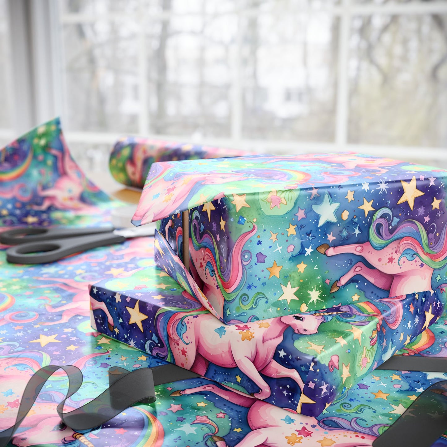 Magical Rainbow Stars & Sparkle Unicorn Wrapping Papers