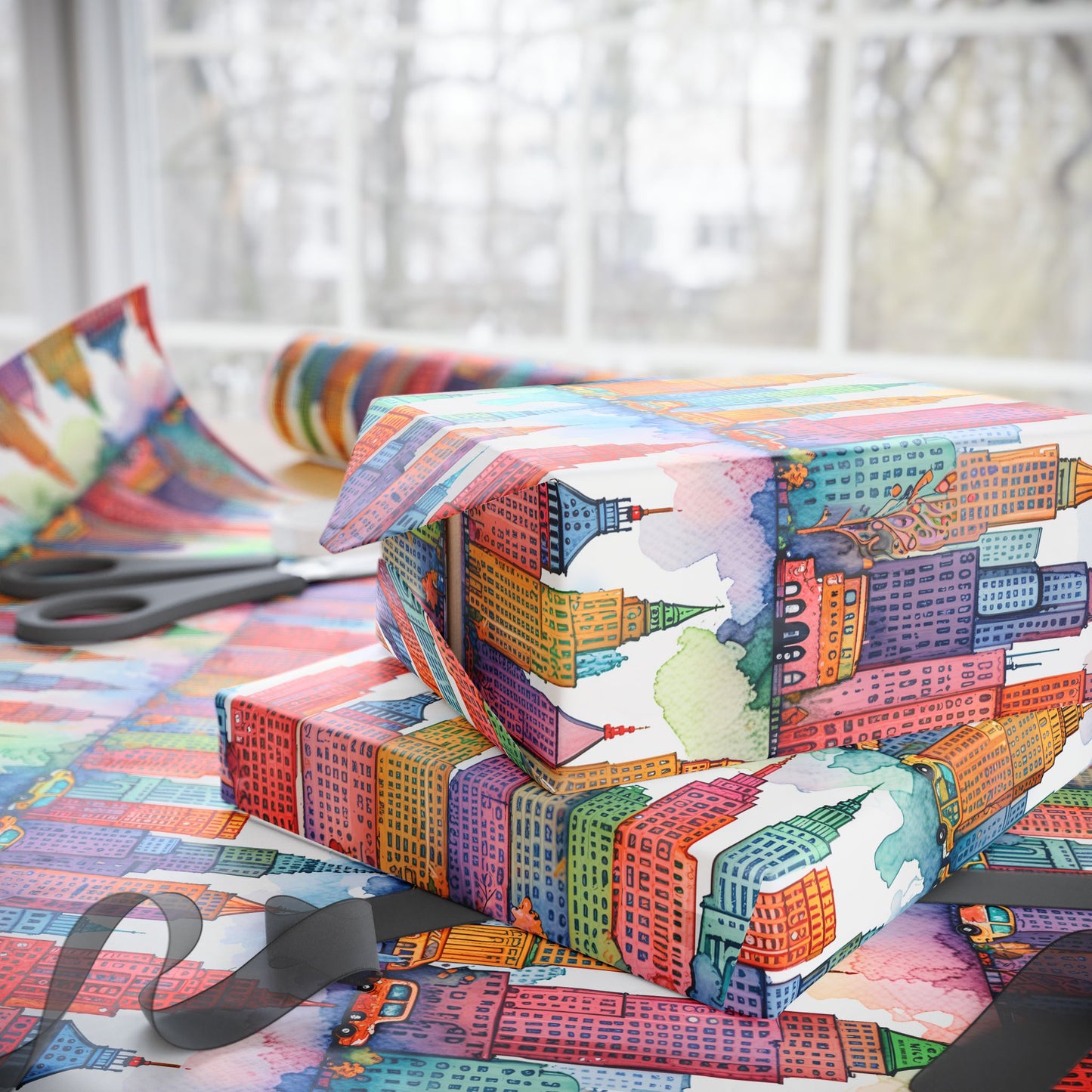 Abstract Cityscape Watercolor Gift Wrap