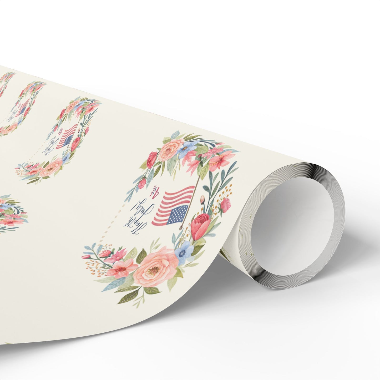 Floral American Flag Wrapping Paper for 4th of July