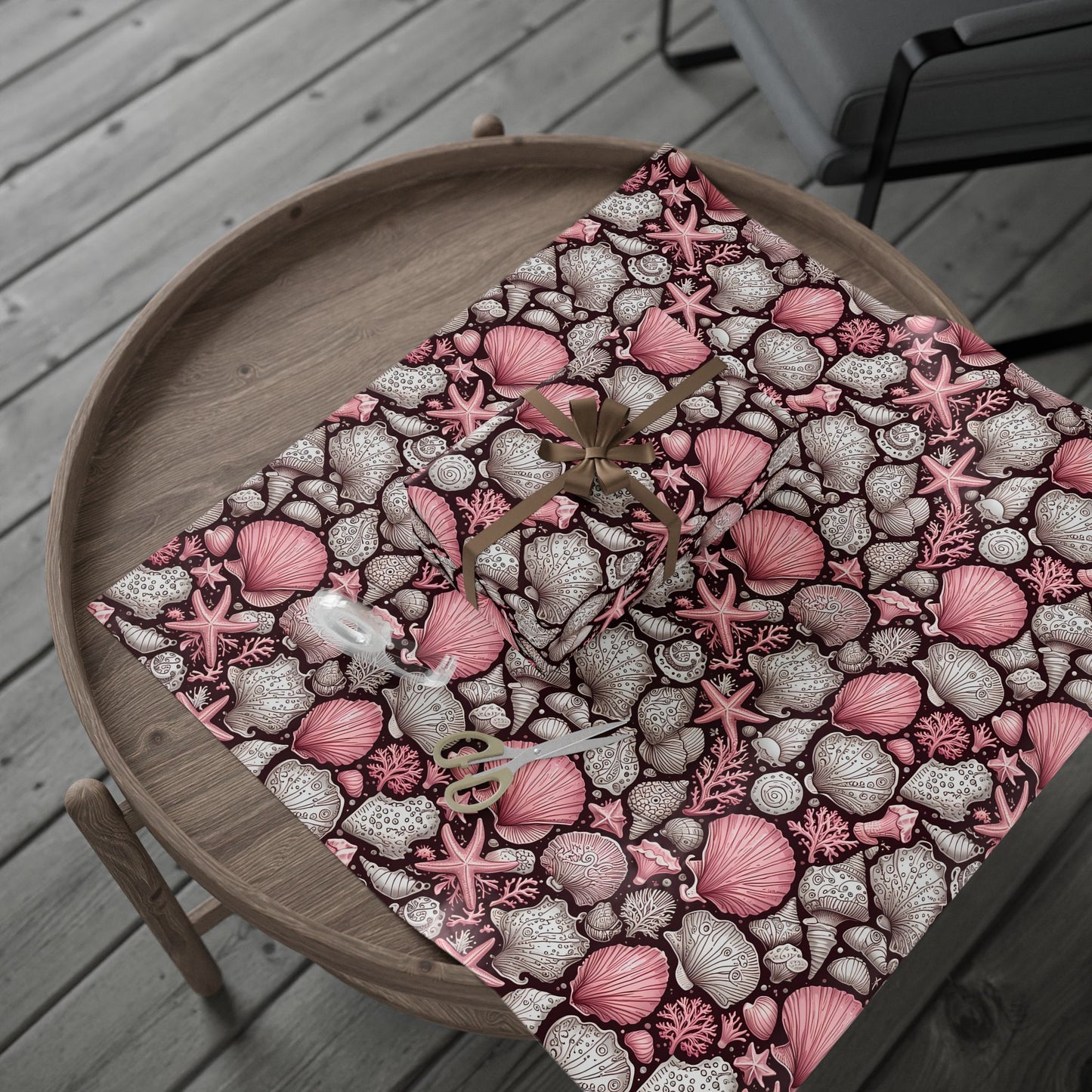 Pink Seashell Beach Theme Wrapping Paper
