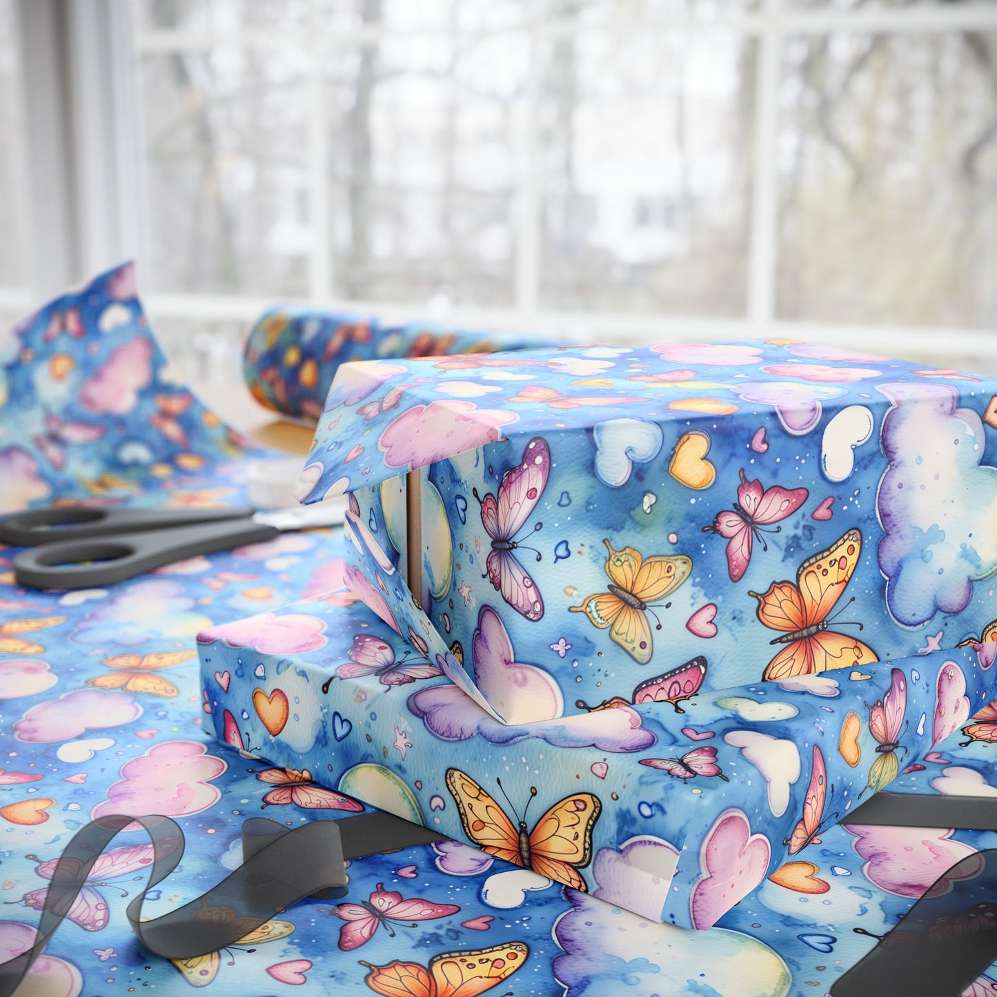 Colorful Blue Butterfly Wrapping Paper