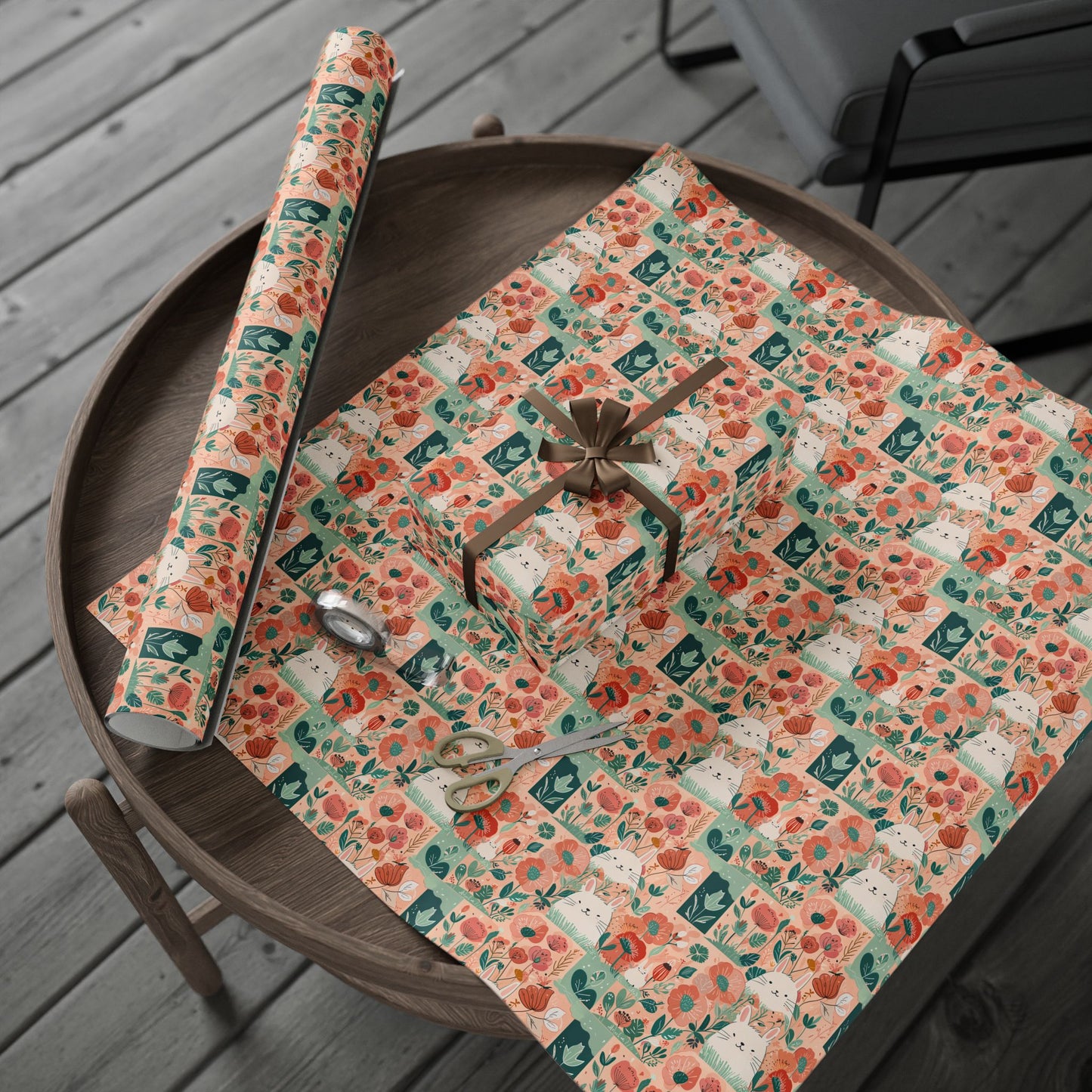 Bunny and Floral Wrapping Paper Roll