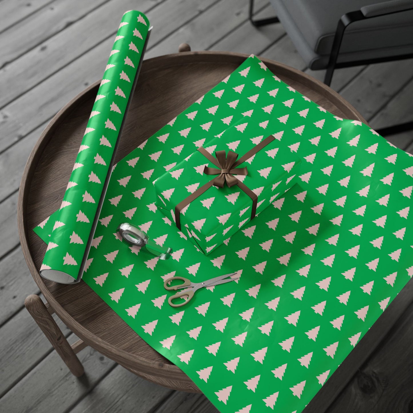 Evergreen Pop – Minimalist Holiday Tree Wrapping Paper