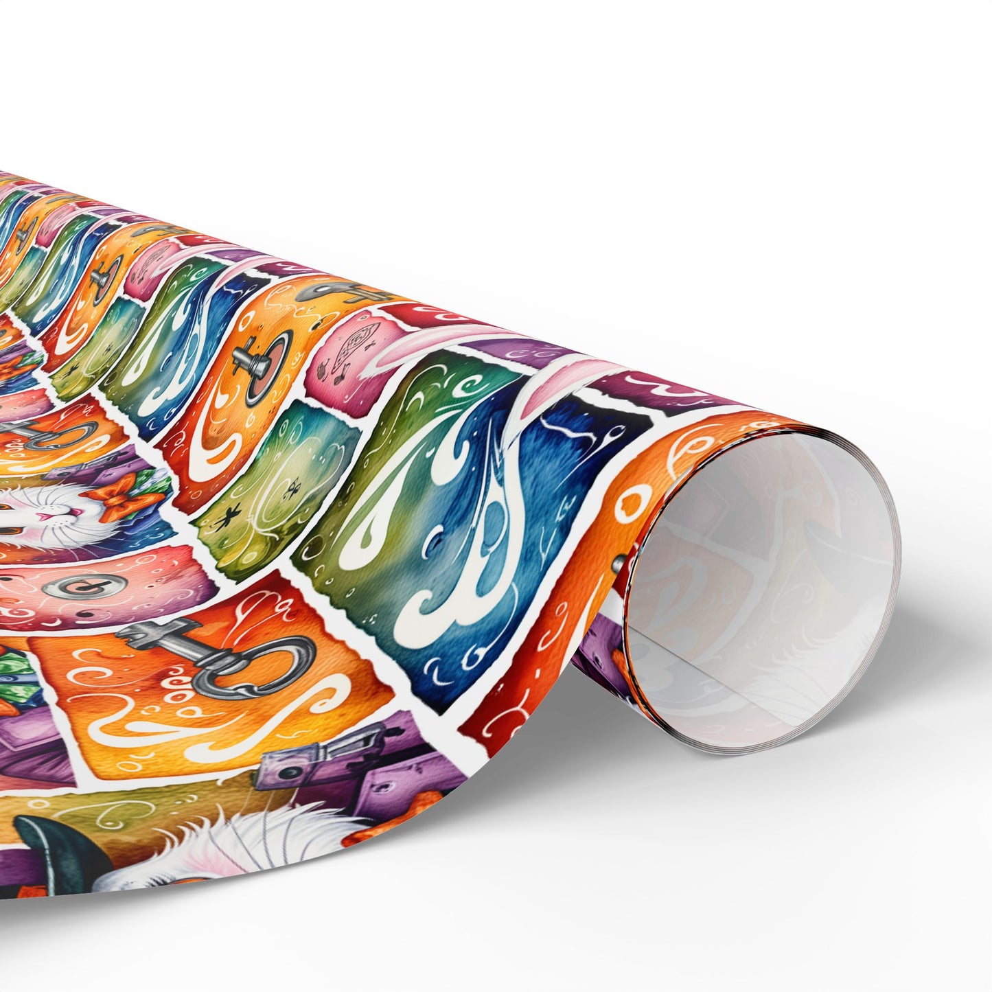 Alice in Wonderland Gift Wrap with Keys & Magic, Whimsical White Rabbit Wrapping Paper