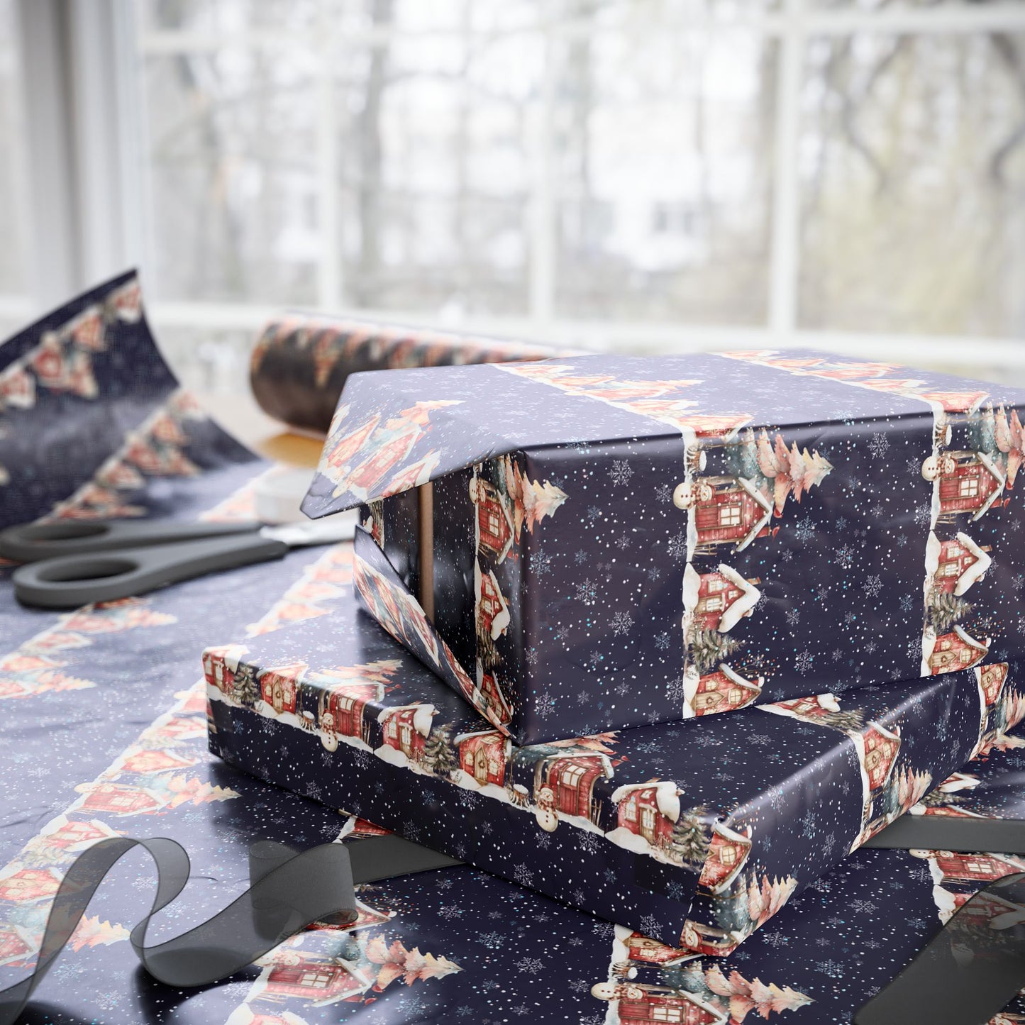 Silent Night, Snowy Light – Winter Village Wrapping Paper
