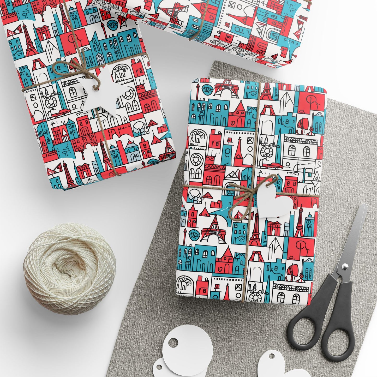 Wrapping Papers: Colorful Blue & Red Abstract Cityscape